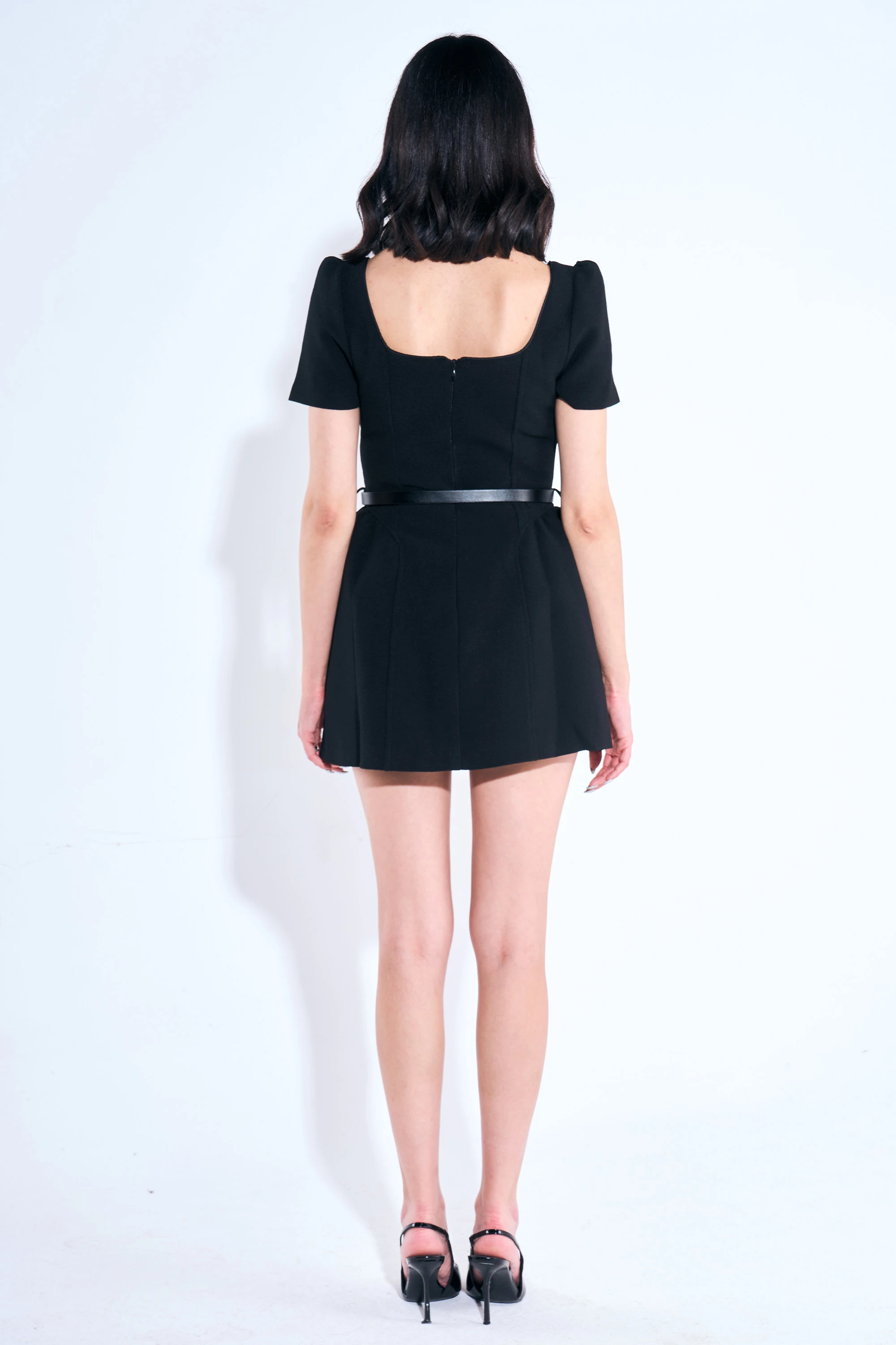 Taşlı Kemerli Yarım Kol Mini Elbise