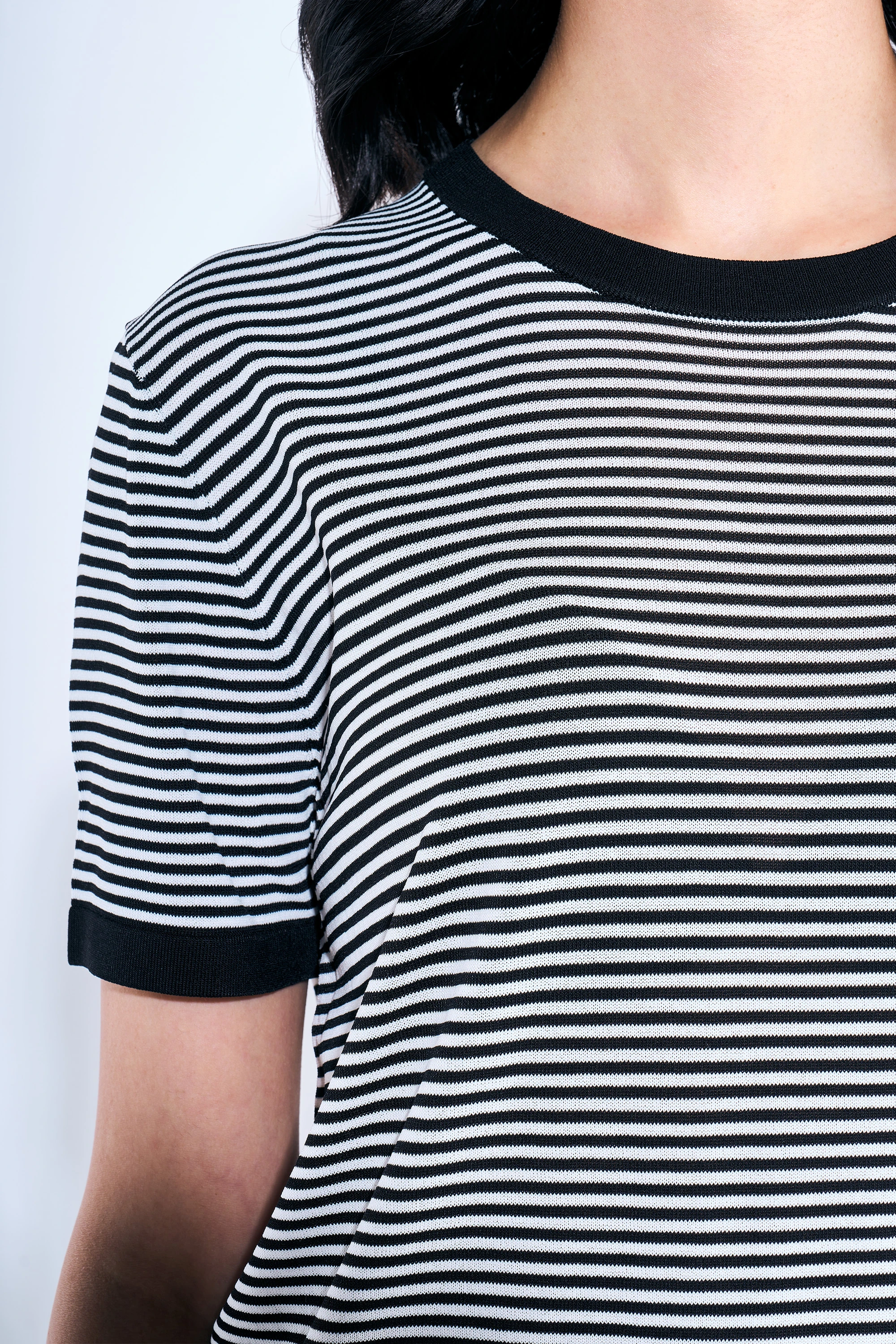 Çizgili Sıfır Yaka Triko Bluz