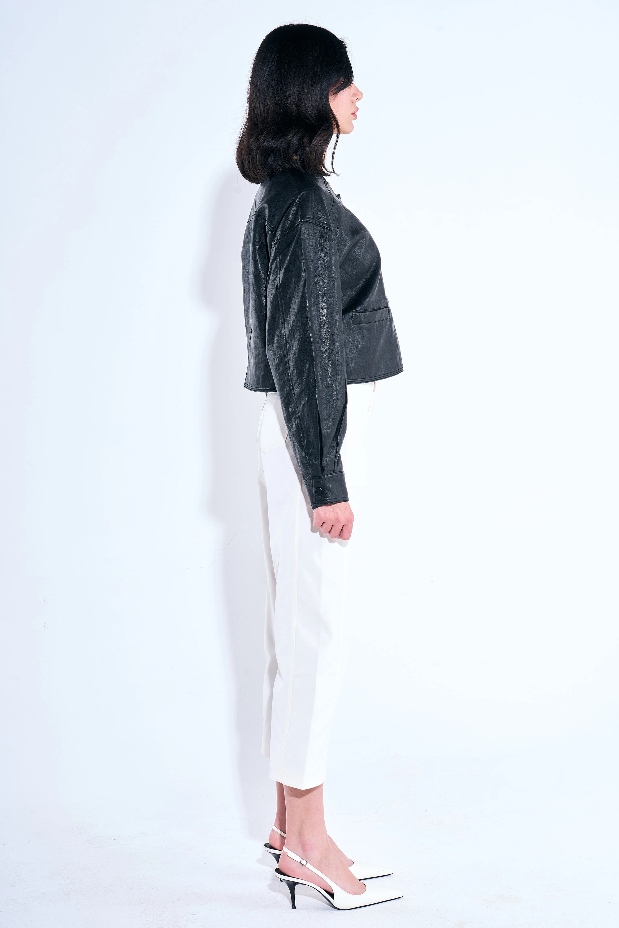 Sıfır Yaka Çıt Çıtlı Deri Ceket