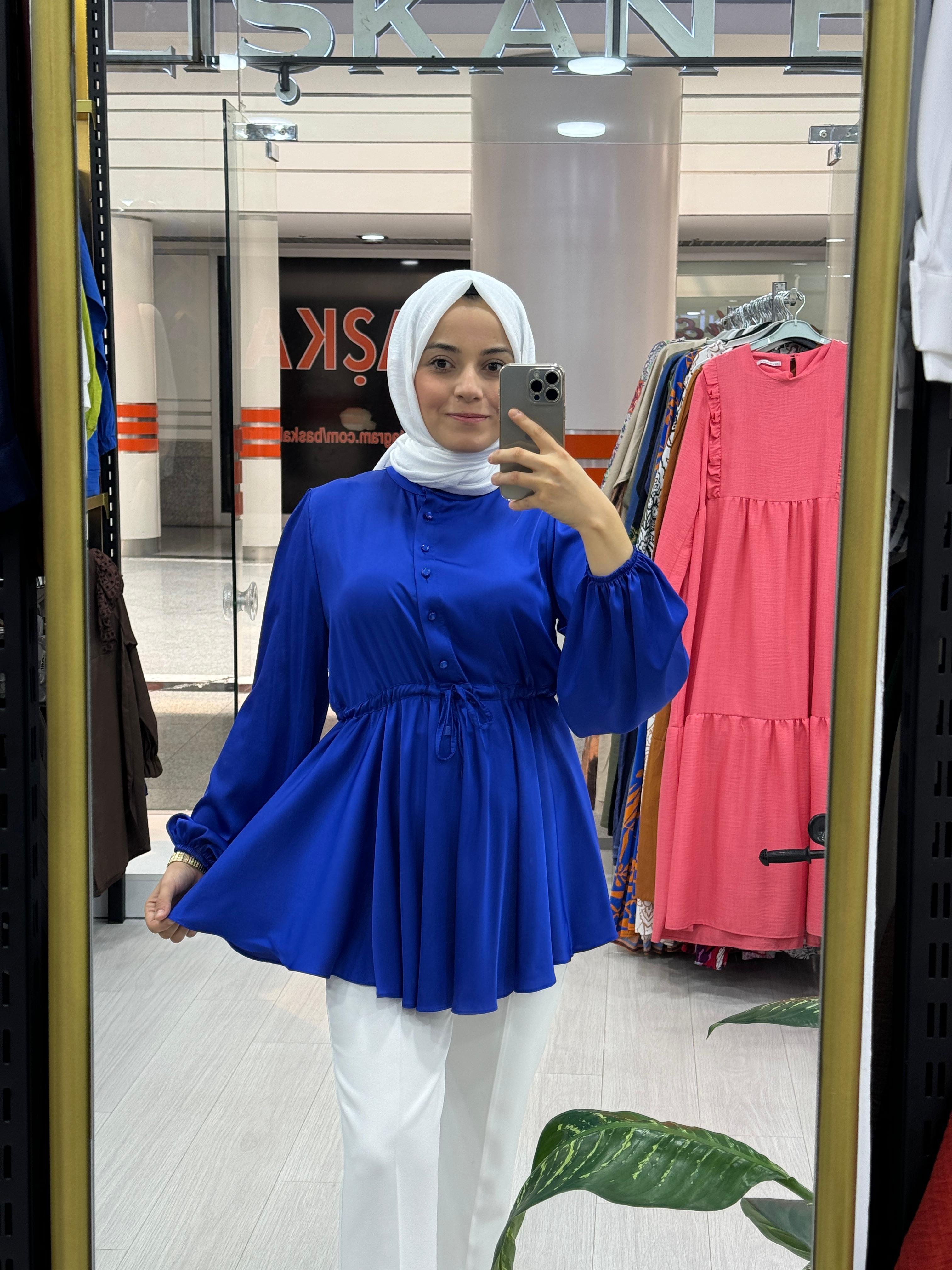 Leyla Saten Tunik 10418 - SAKS MAVİ