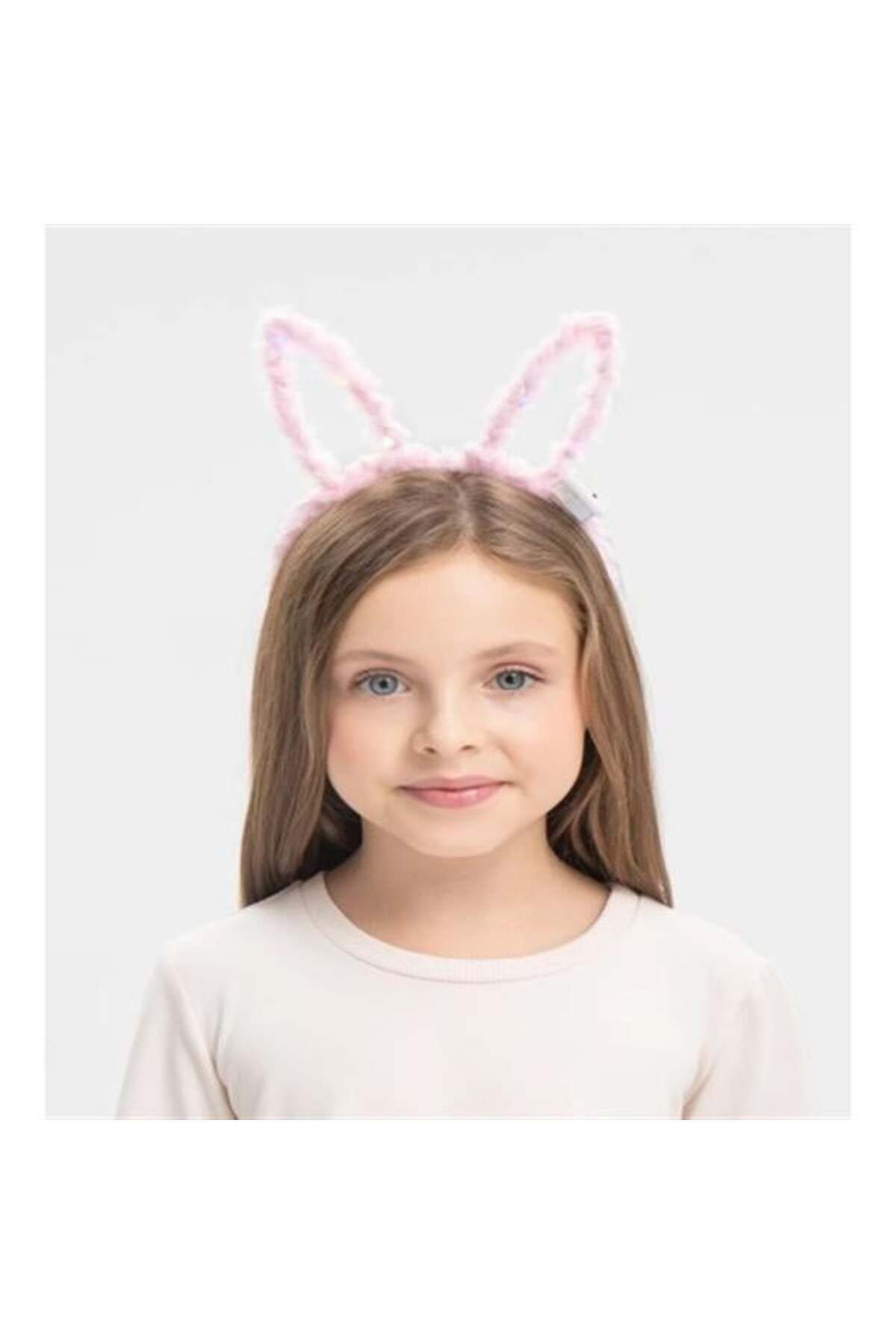 Led Işıklı Peluş Tavşan Kulak Taç Pembe