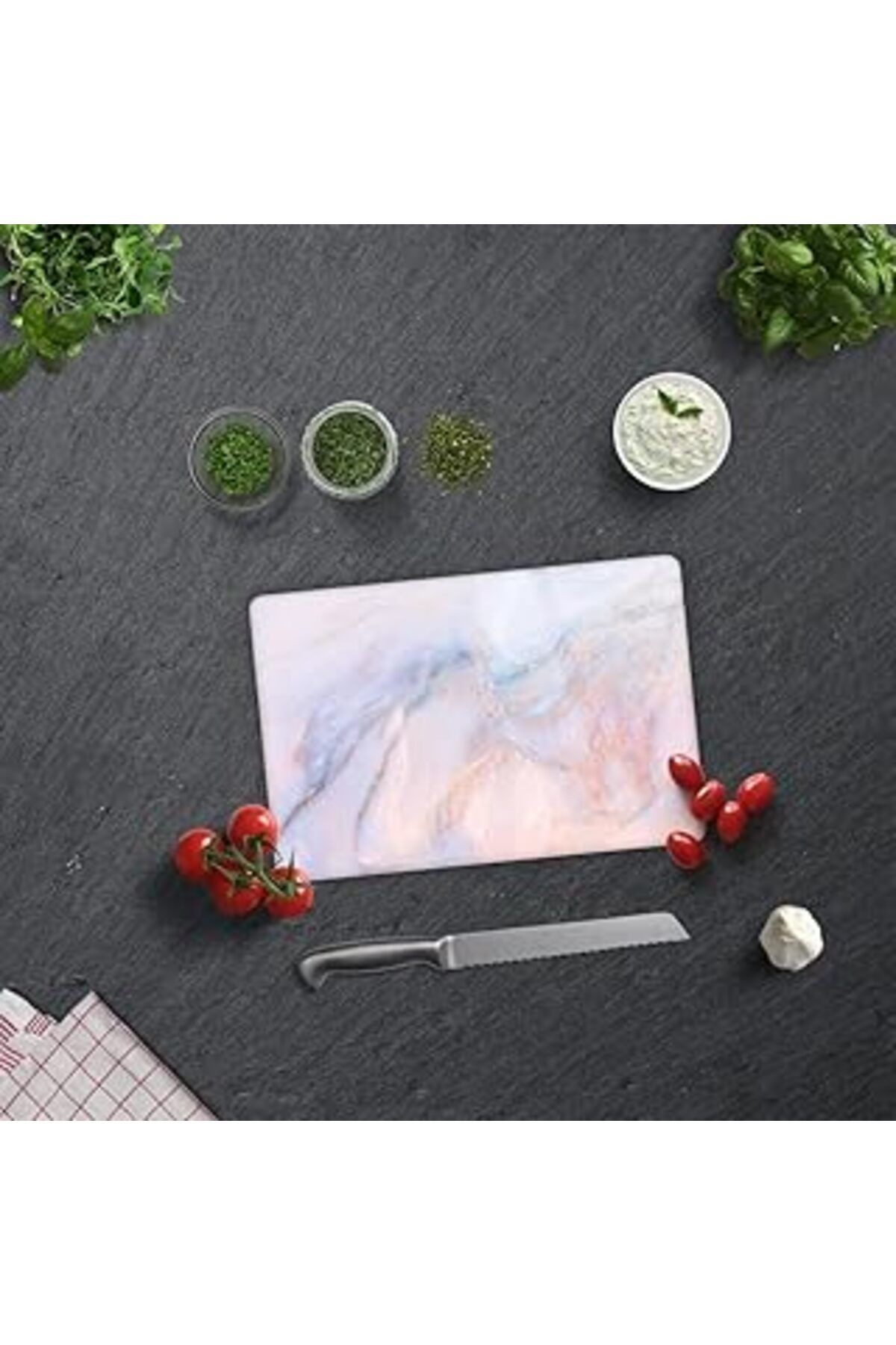 Decorita Supreme Mermer Görünümlü | Cam Kesme Tahtası (20CM X 30CM)