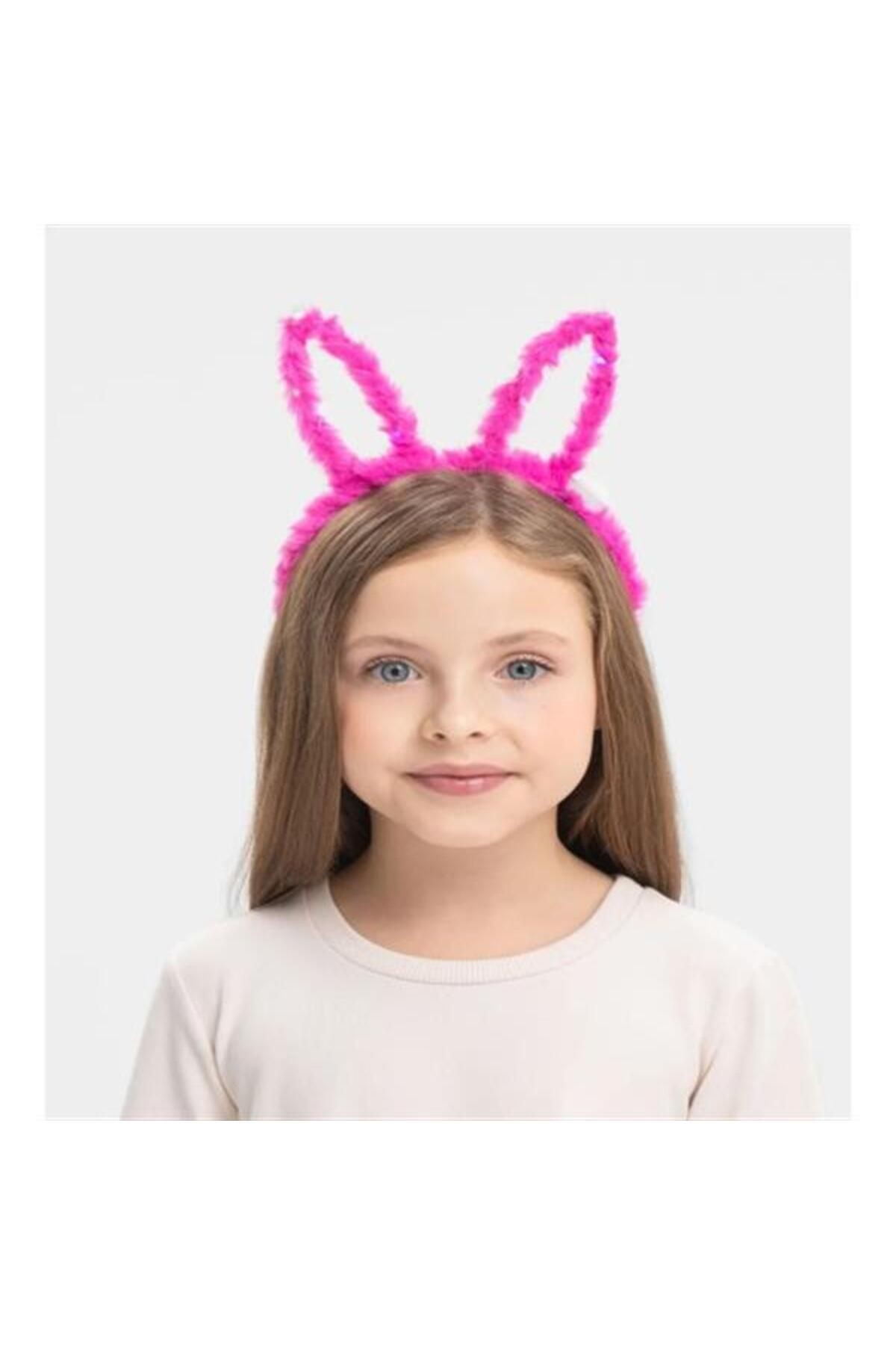 Led Işıklı Peluş Tavşan Kulak Taç Şeker Pembesi