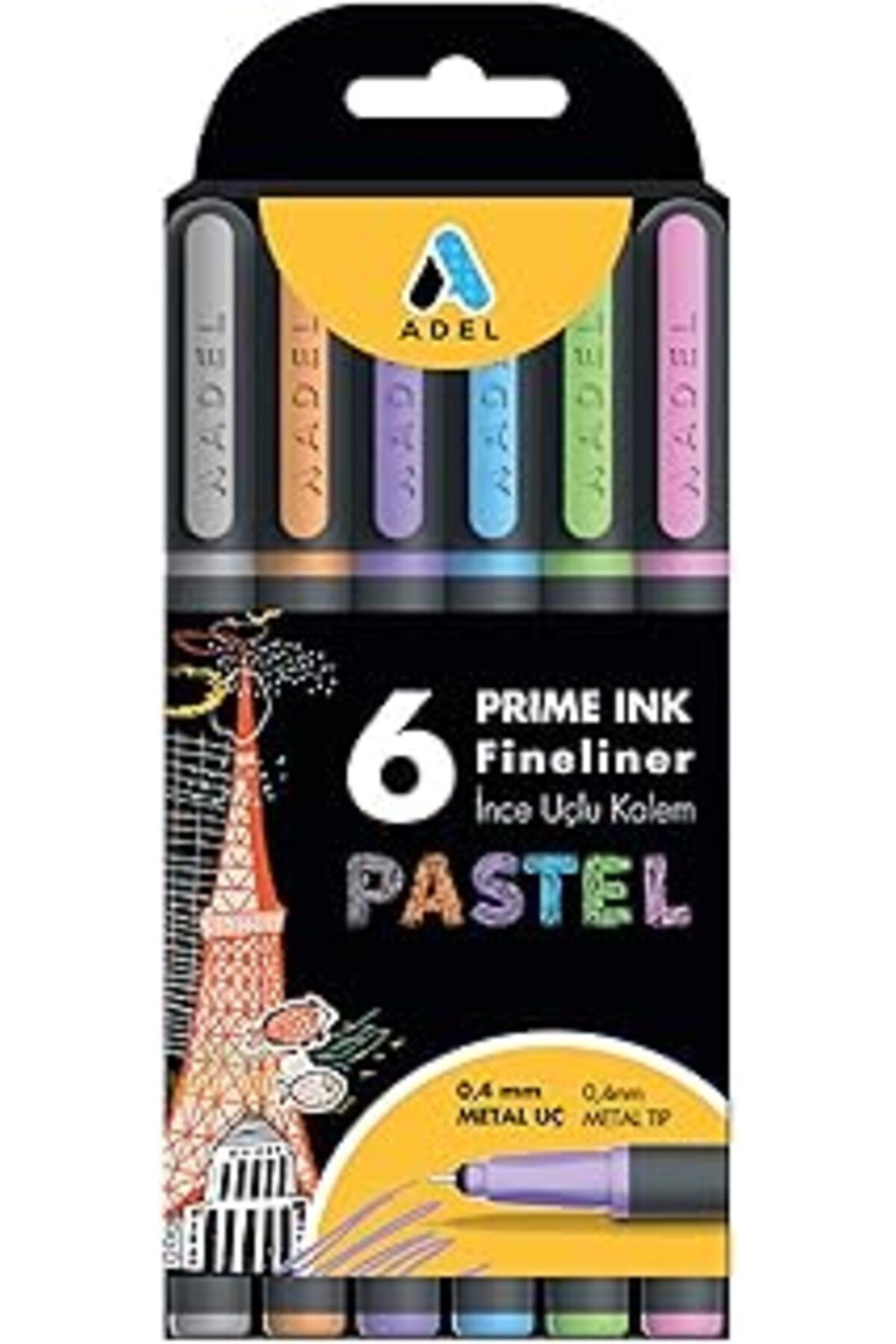 Adel Prime Ink Fineliner 6'lı Pastel Klasik Ince Uçlu Kalem
