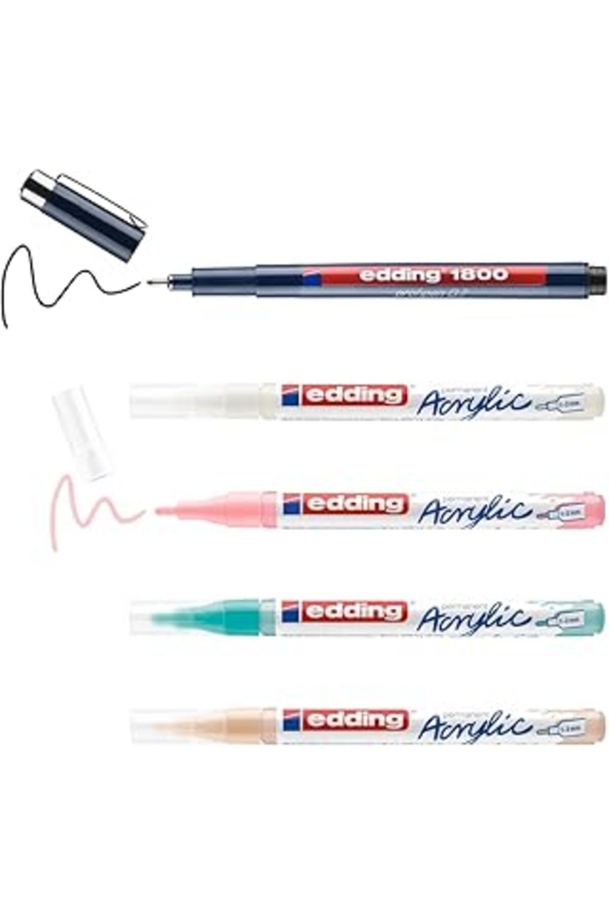 Edding 5300 Ince Uçlu Akrilik Markör Ve Edding 1800 Teknik Çizim Kalemi 5'li Manga Seti