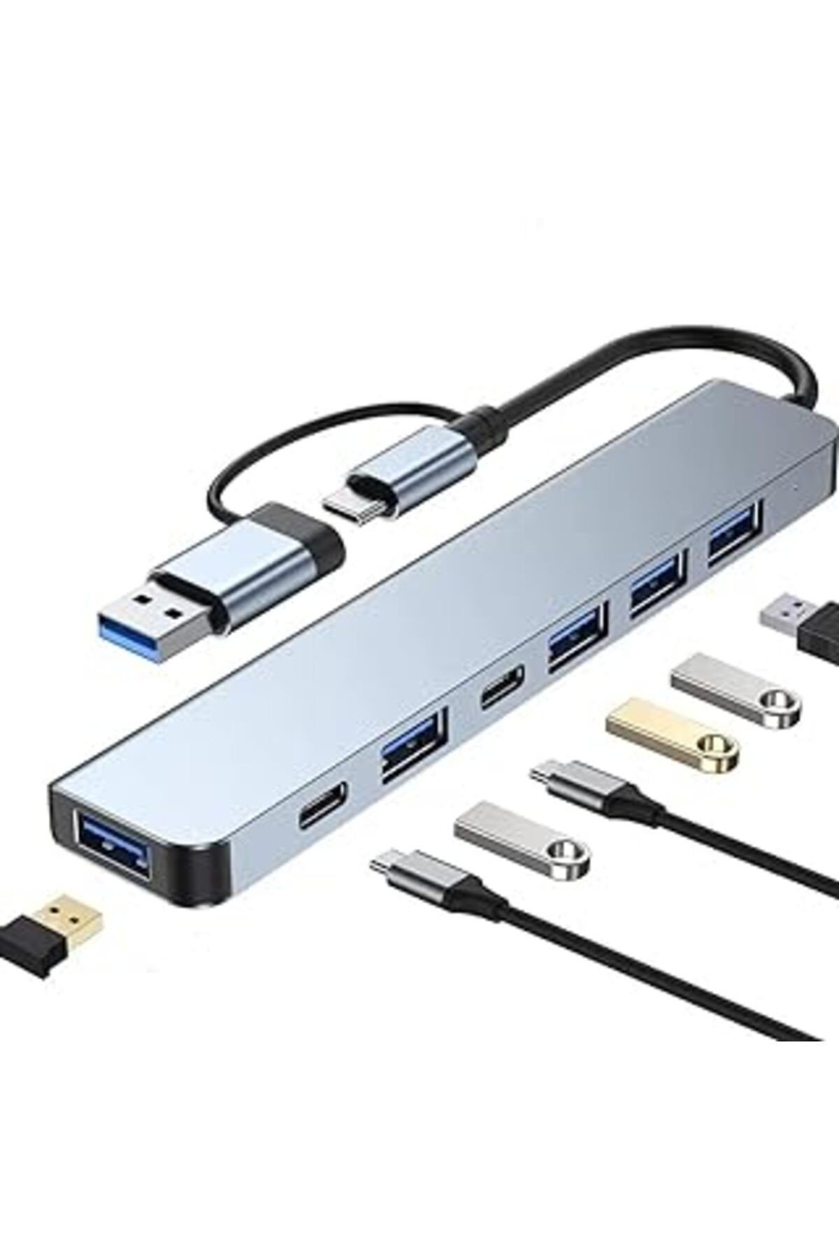 Alüminyum Usb Hub 7 In 1 Usb/type-c To Usb A, Usb C, Usb 2.0/3.0 Çevirici Adaptör Çok Portlu Tak Ça