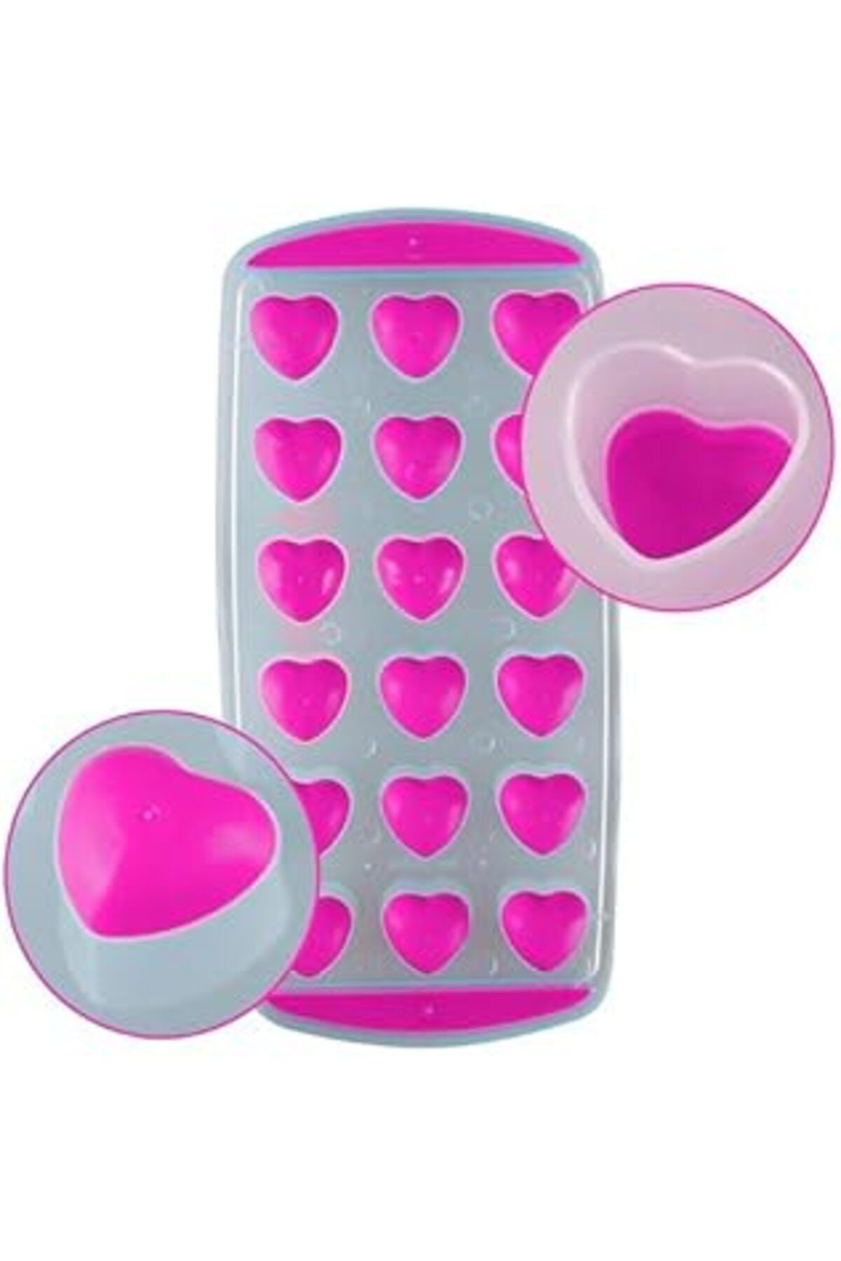 Mybru Slikon Tabanlı Kalpli 18 Hazneli Buz Kalıbı (Pembe)