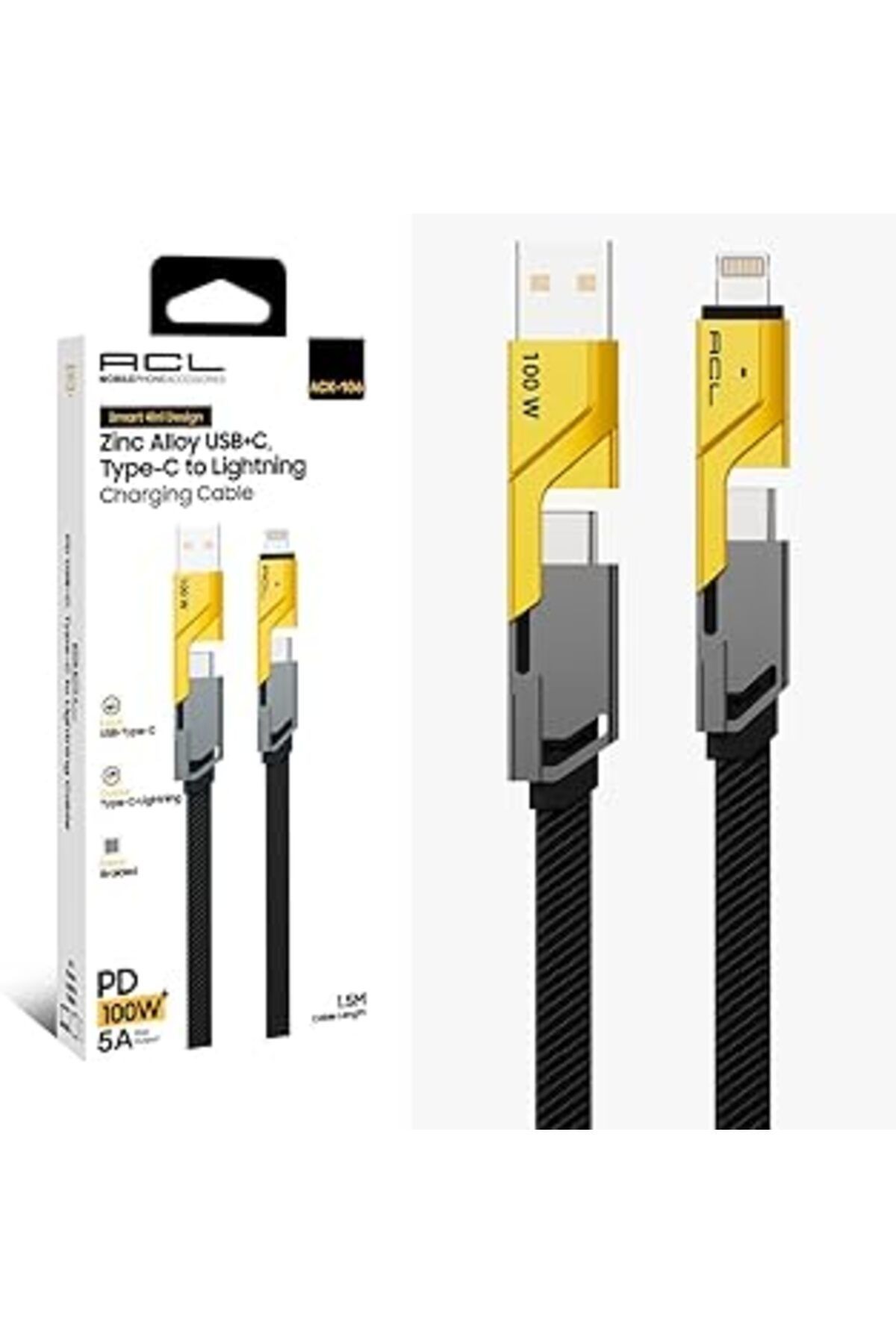 4 In 1 Usb+C Type C To Lightning Şarj Kablosu, Metal Başlık Sağlam Kopmaz Kablo 100 W Pd Hızlı Şarj
