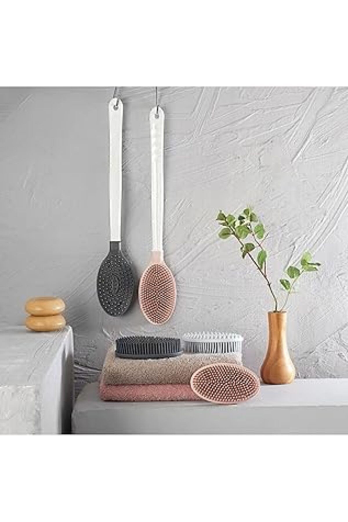 Seahome Çift Taraflı Banyo Duş Vücut Fırçası Yumuşak Uzun Saplı Sırt Kese Masaj Fırçası Pembe Renk