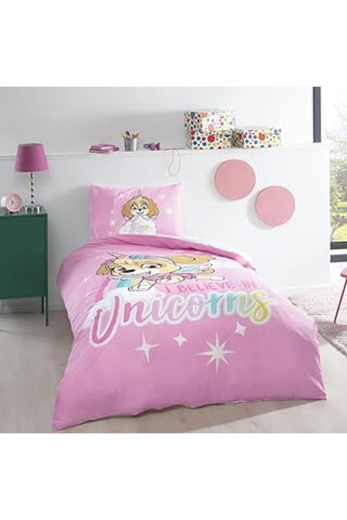 Taç Paw Patrol Skye Glitter Lisanslı Karakter Baskılı%100 Pamuk Nevresim Takımı, Çok Renkli, Tek Ki