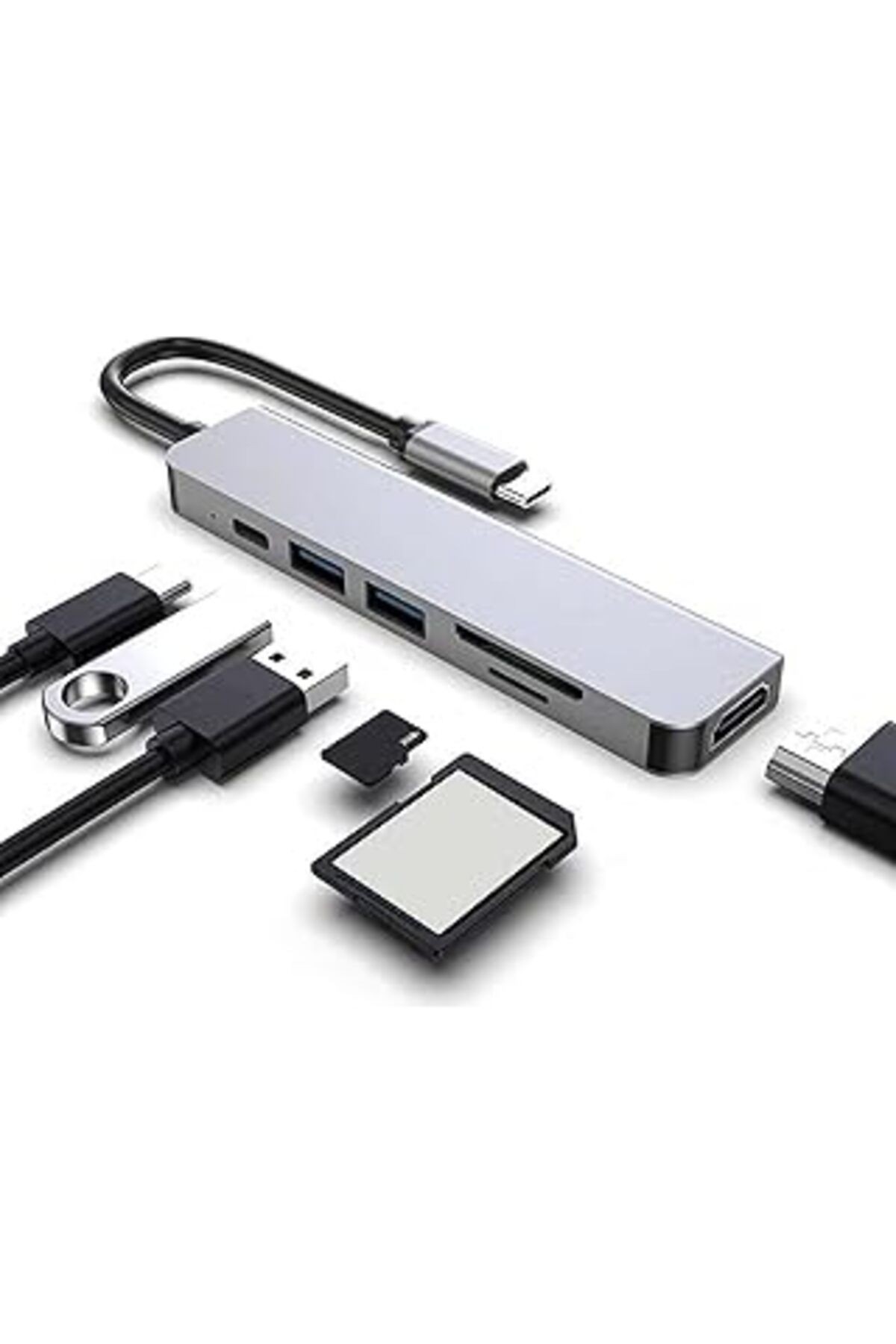 Aksesuarcı Macbook Pro Huawei Dell Uyumlu Type C To 4k Hdmi Usb 3.0 Sd/tf Pd Type-c, Taşına