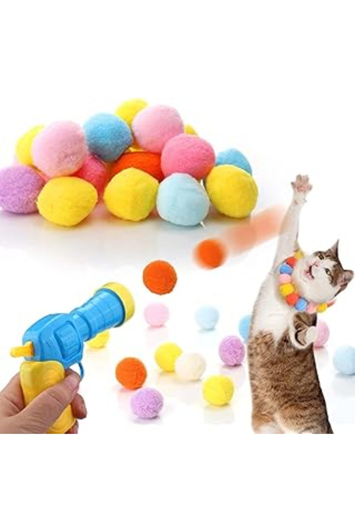 Busstier İnteraktif Kedi Oyun Tabancası - Peluş Toplarla Eğlenceli Oyun Zamanı, Ekstra Peluş Toplar
