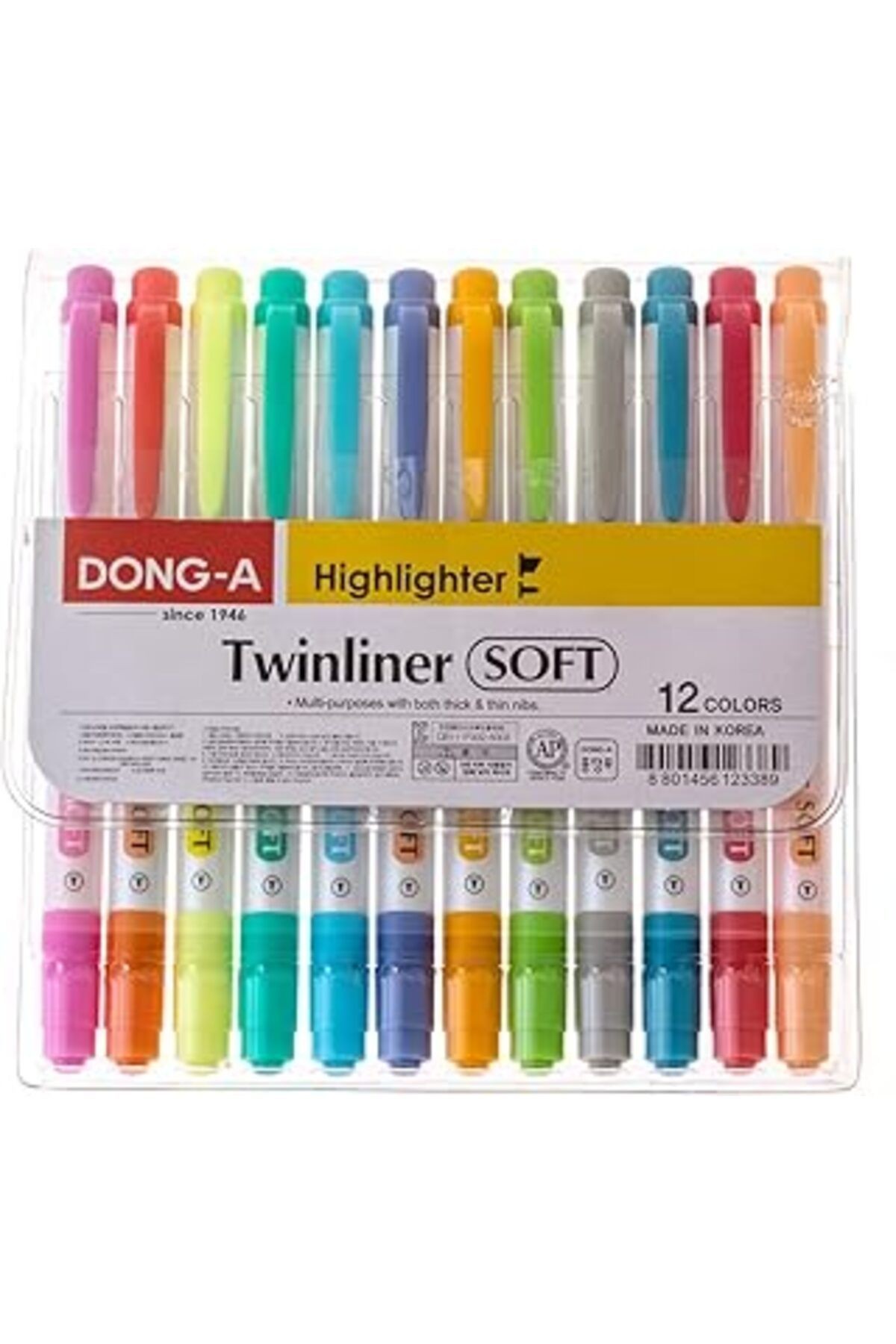 Dong-a Twinliner Çift Taraflı Fosforlu Kalem, Ince Ve Geniş Uçlar, 12 Renk Seti