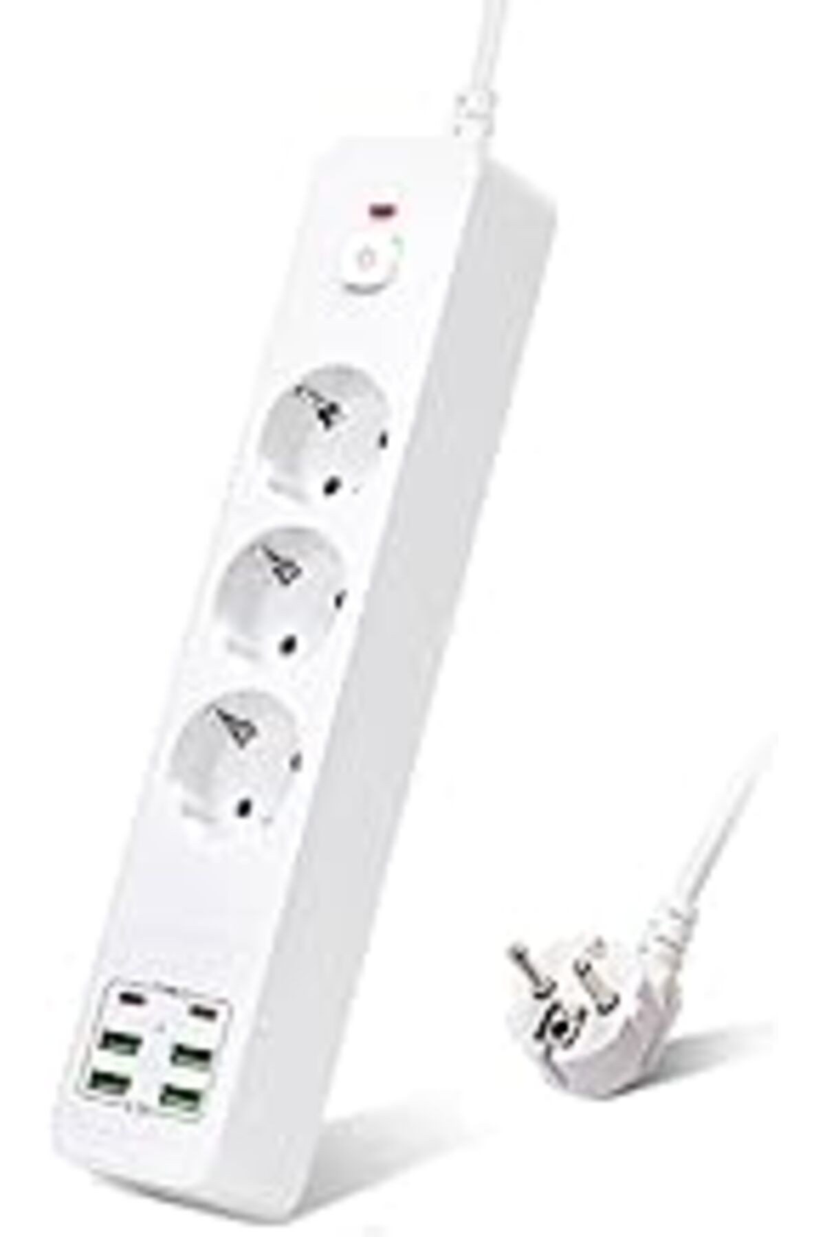 H-01 Hızlı Şarj İstasyonu 3000W 3 Lü Priz 2 Metre Uzatma Kablosu Çoklu Priz 4 Usb 2 Type C Girişli