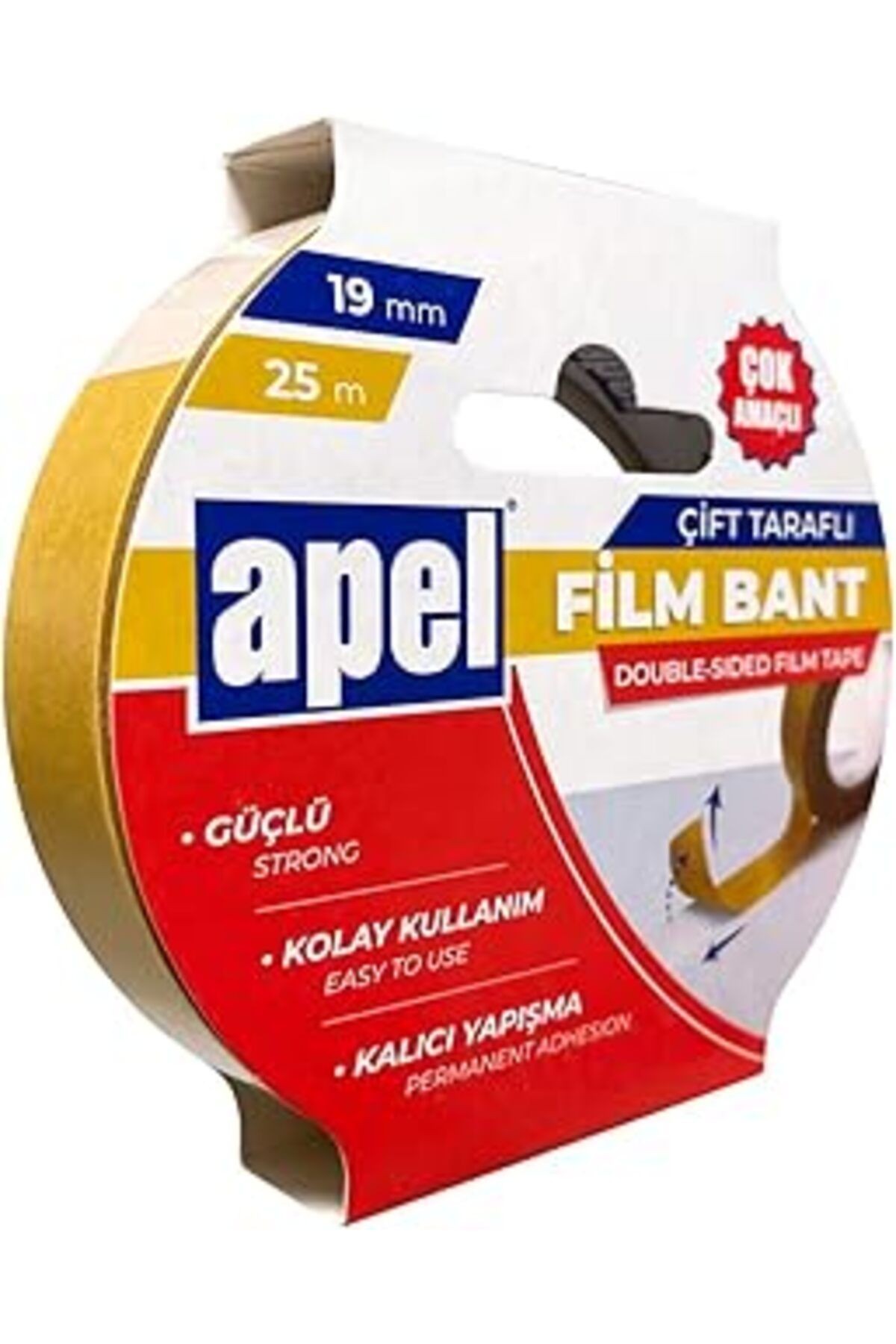 Apel Çift Taraflı Film Bant Askılı Karton 19 Mm X 25 M Şeffaf