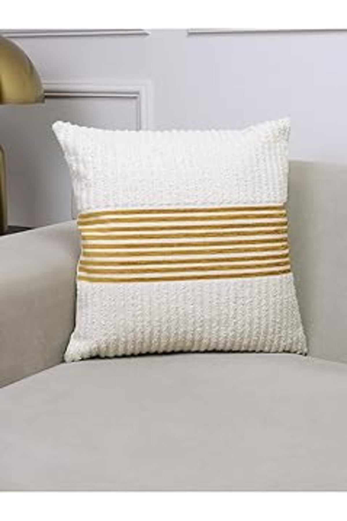 Vanilla Home Ella Krem Ve Hardal Çizgili 43x43 Kare Kırlent Kılıfı 43 X 43