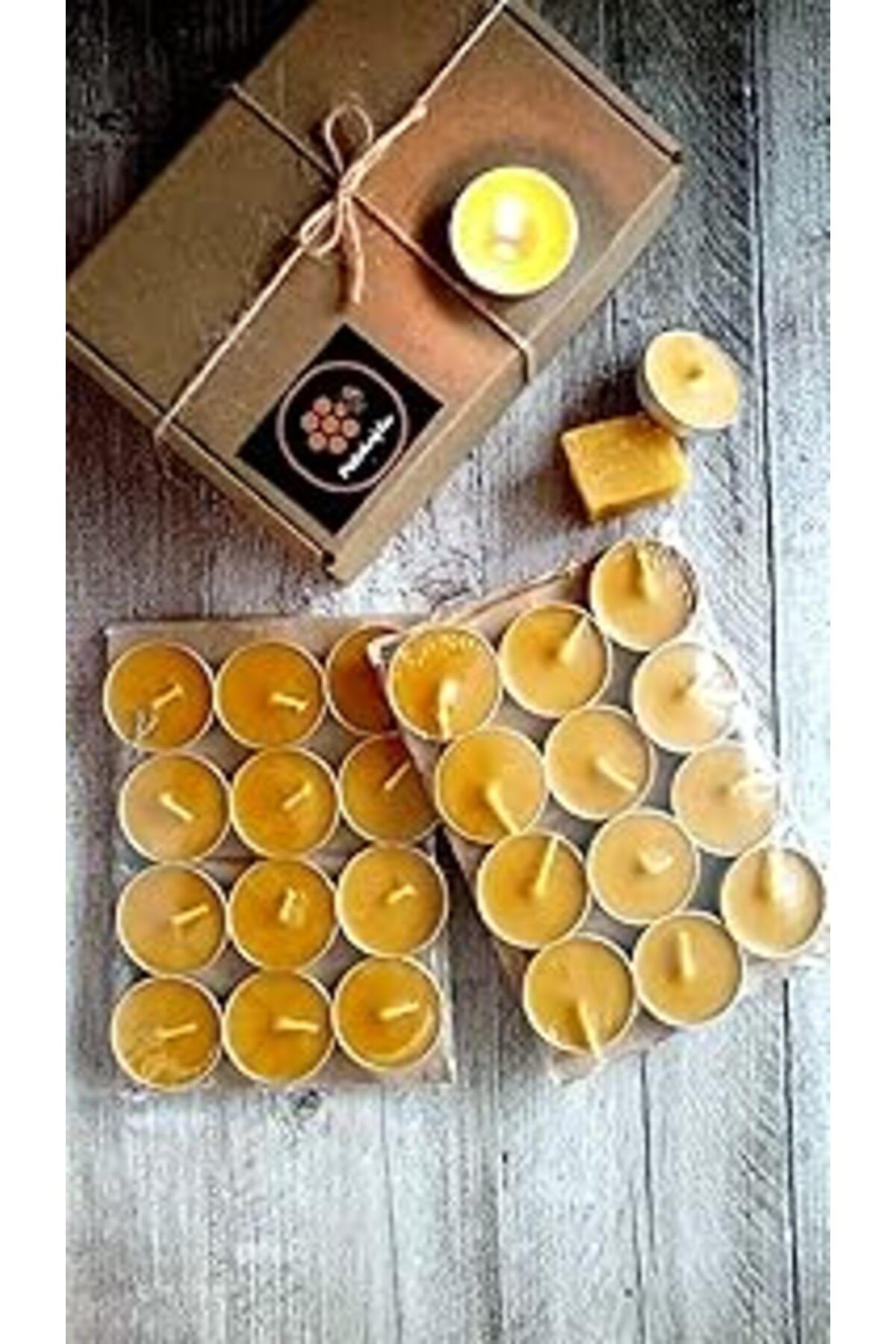 Petekoğlu (24 ADET) Tealight Doğal Petek Balmumu Mum Ekonomik Boy (8GR) Beeswax Candle
