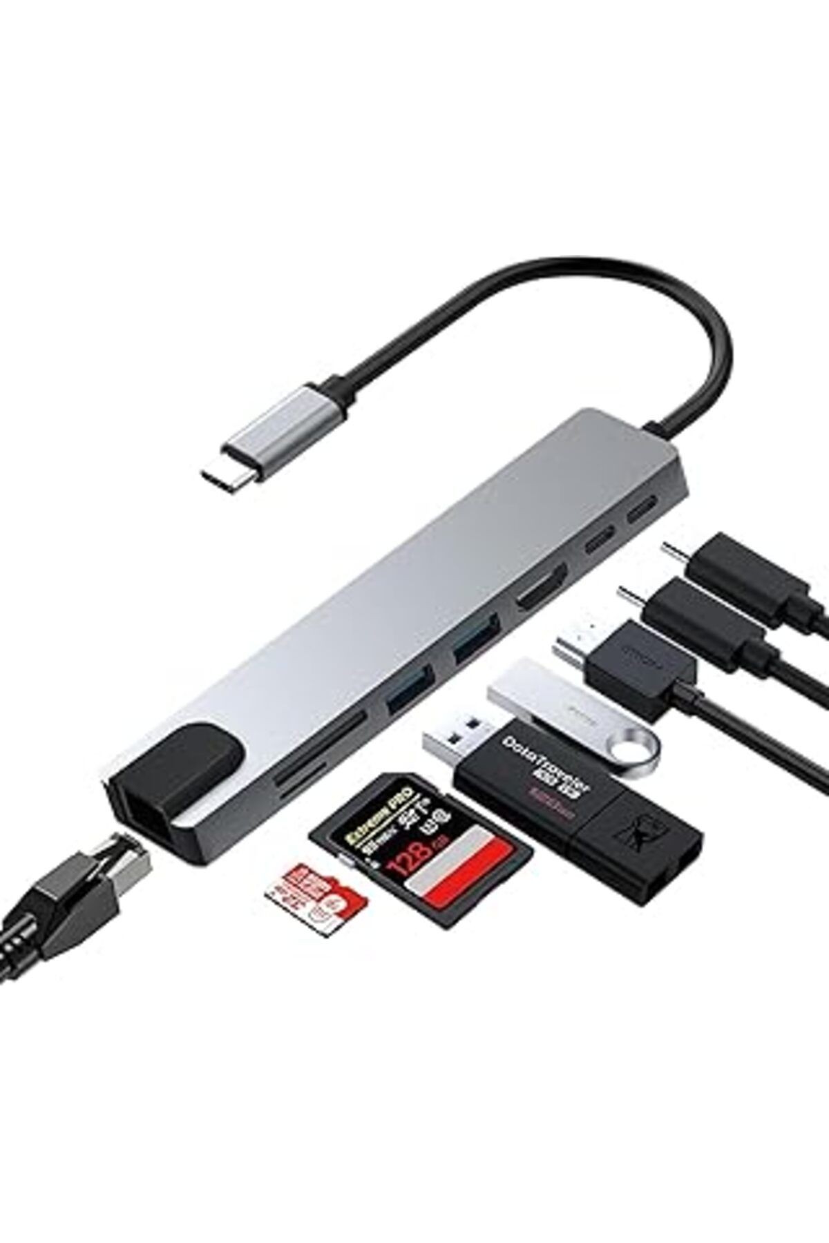 Romofy Macbook Pro Air Için Usb Type-c Hub Dönüştürücü 8 In 1 Çoklayıcı - Hdmi, 2 Adet Usb 3.0, 2 A