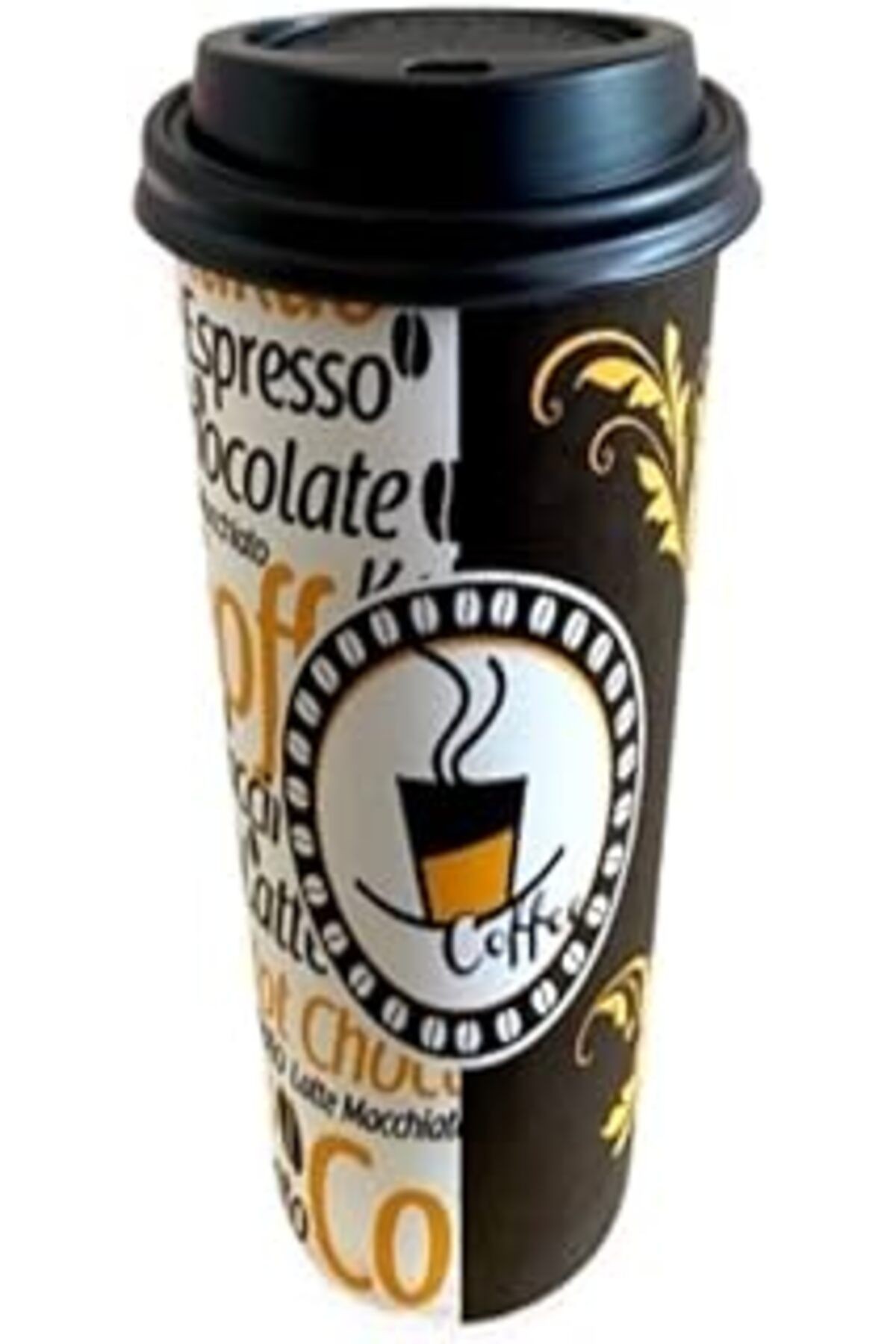 Aygün Excodi Cup - 12 Oz Siyah Kapaklı Karton Bardak - 300 ml - 100 Adet Kaliteli Kahve Bardağı, S