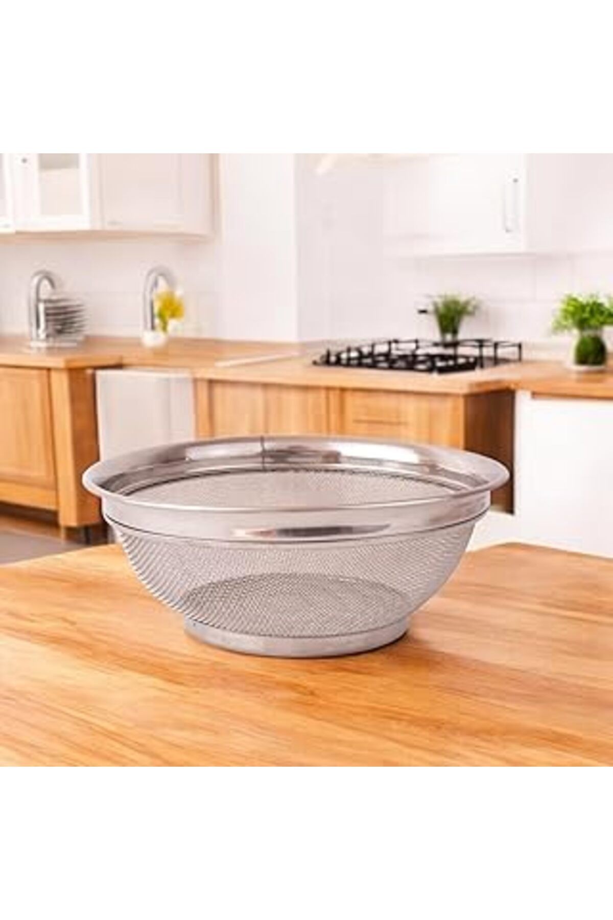 Deconox Paslanmaz Çelik Kulpsuz Süzgeç 22Cm, Paslanmaz Pirinç Süzgeci, Paslamaz Çelik Mutfak Süzgec