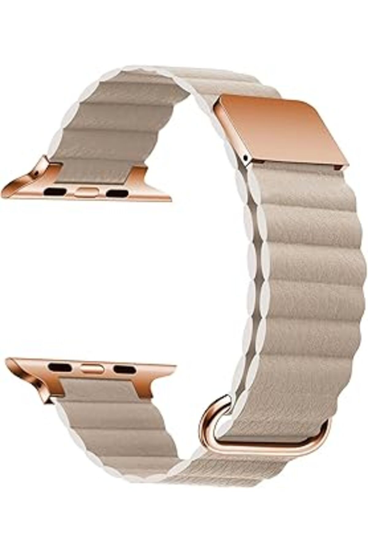 Zore Apple Ile Uyumlu Watch 7 41mm Krd-78 Pu Deri Kordon Strap Kayış Krem