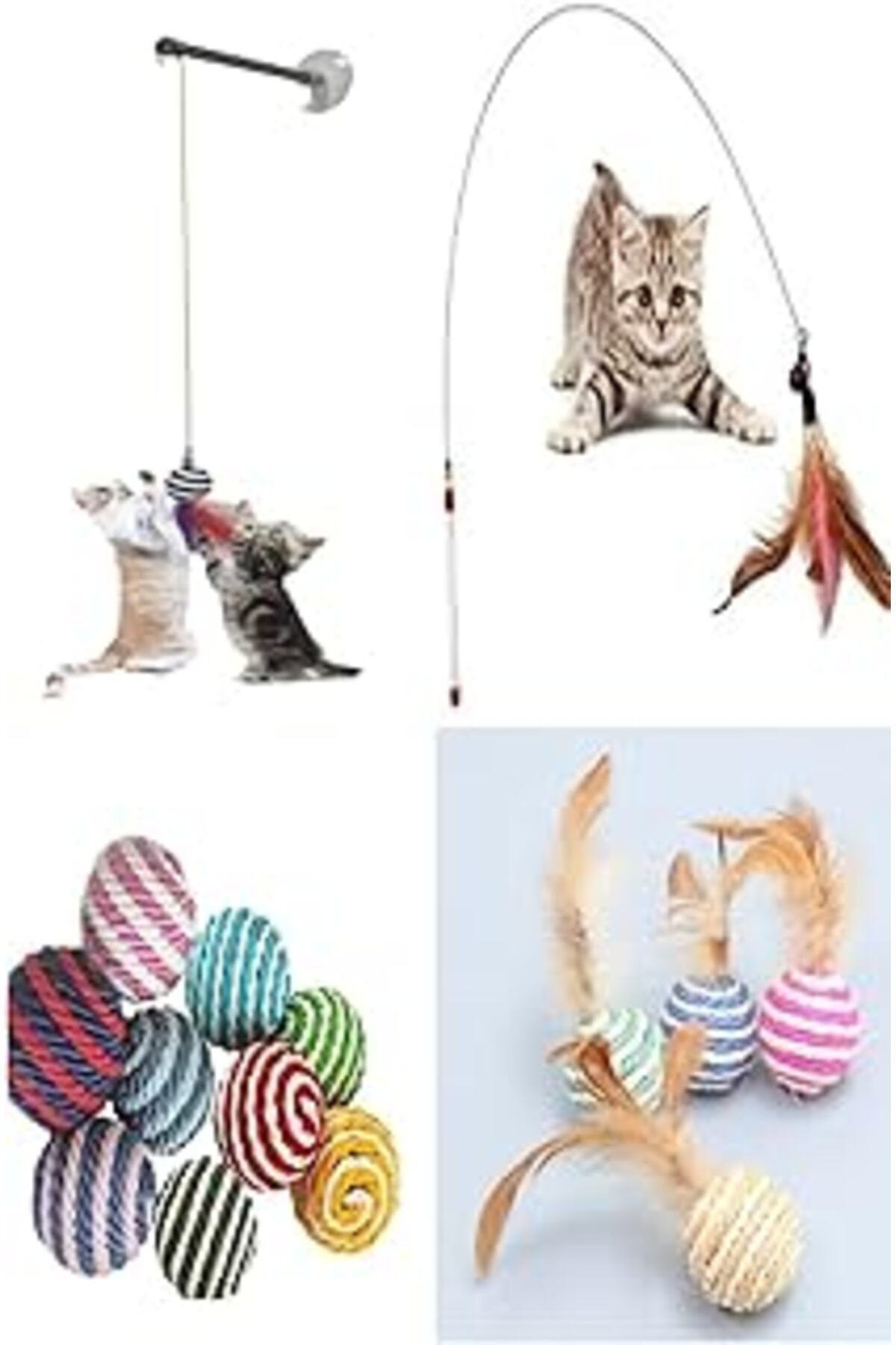Tineke 4 Lü Set 1 Adet Ip Sarma Top 1 Adet Vantuzlu Kedi Oltasi 1 Adet Tüylü Top 1 Adet 90 Cm Olt