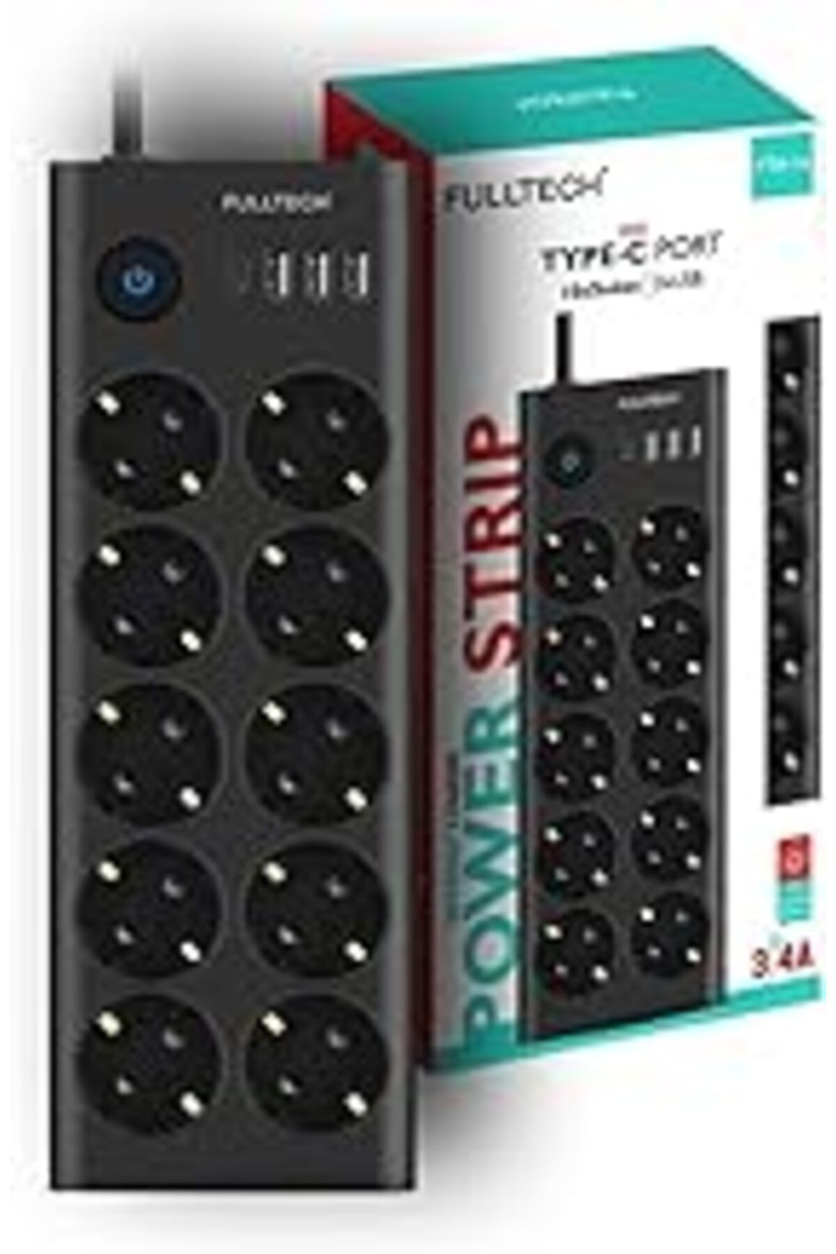 Aksesuarcı Type-C Port Girişli Akım Korumalı 10'Lu Priz, 3 Usb, 1 Type-C Giriş, Isıya Dayanıklı, Ft