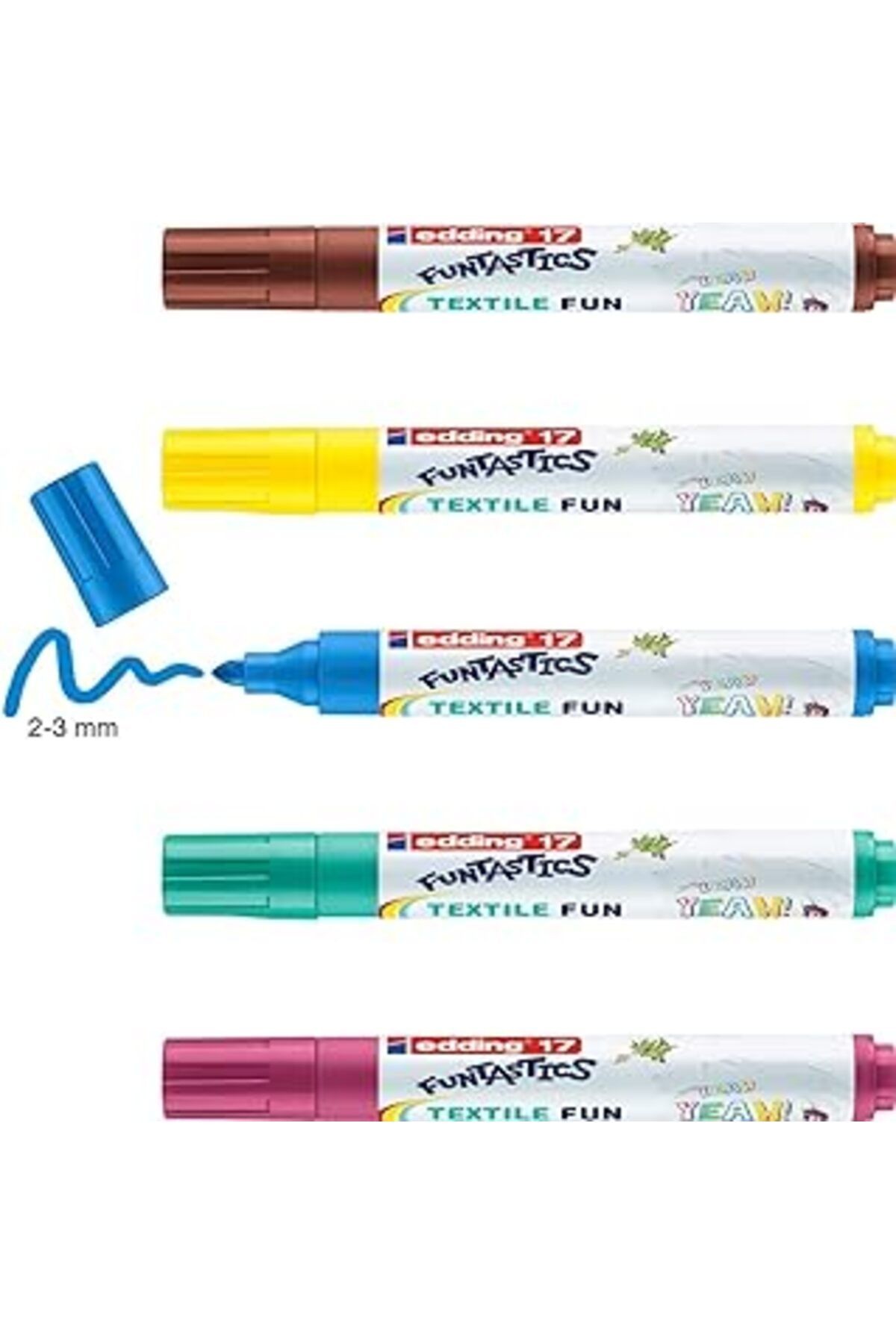 Edding 17 Funtastics Textile Fun Çocuklar Için Tekstil Kalemi - Sarı, Kahverengi, Mavi, Kırmızı, Ye