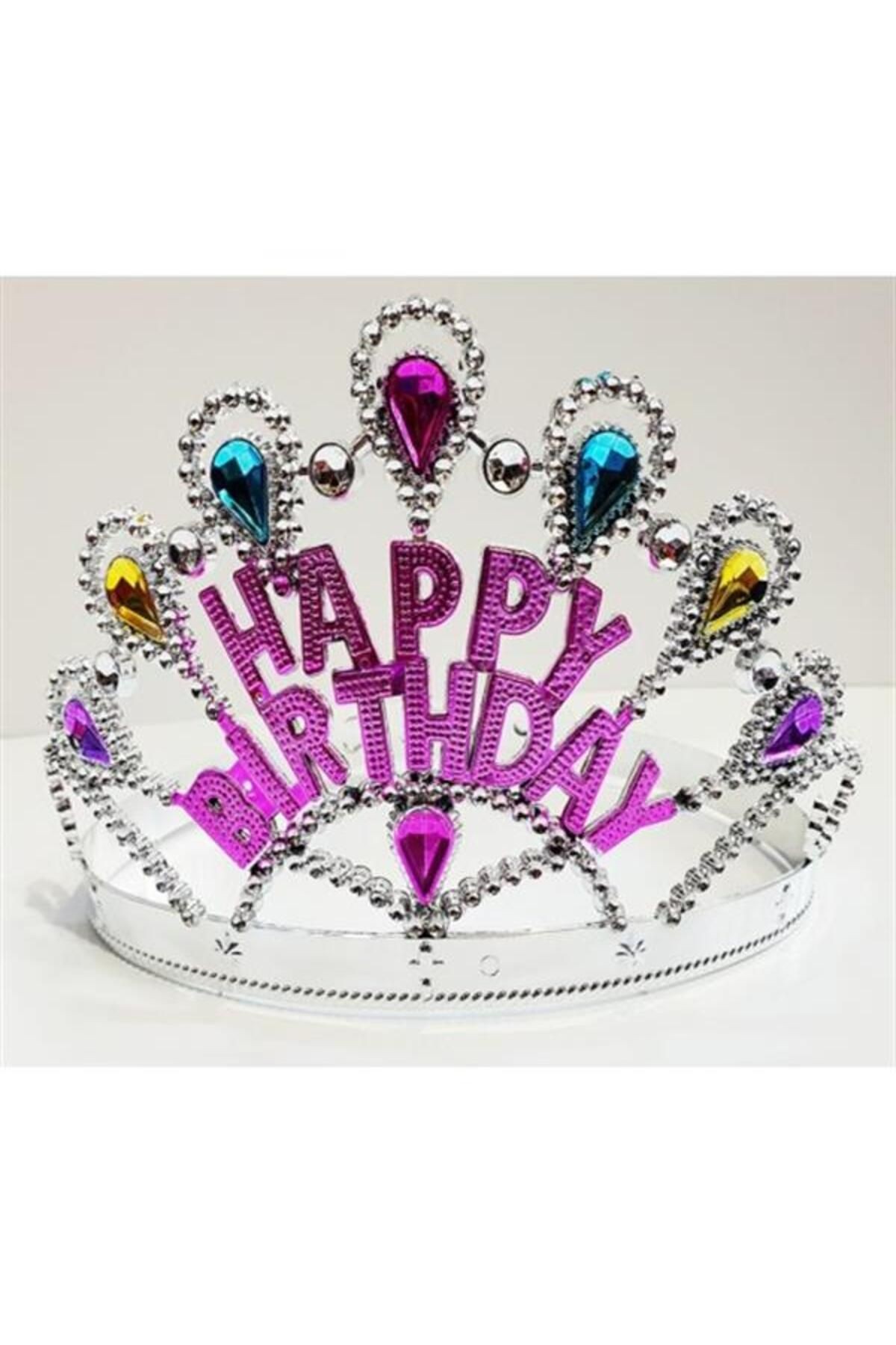 Gümüş Renk Happy Birthday Yazılı Doğum Günü Tacı