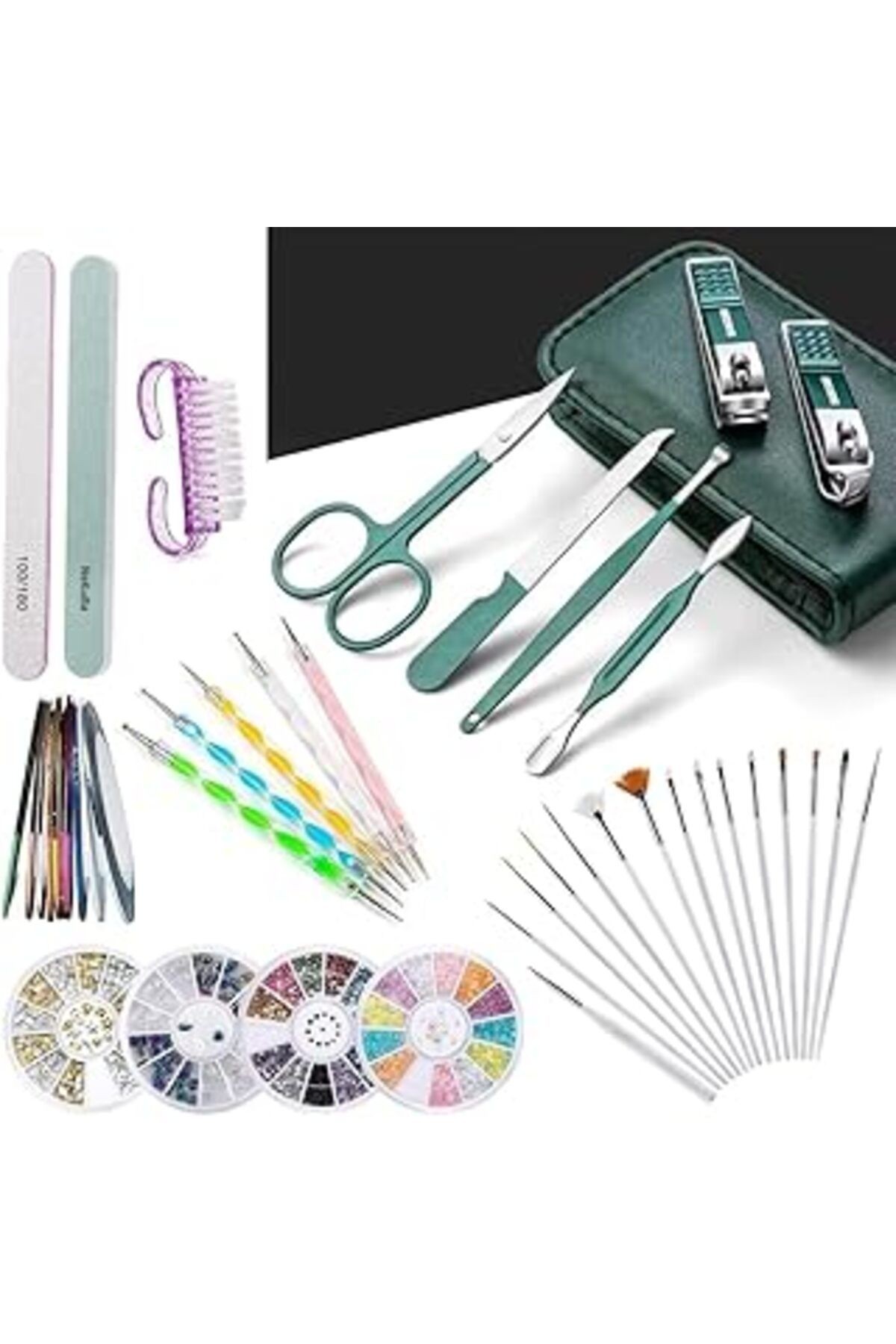 Aksesuarcı Süper Set 6In1 Çantalı Paslanmaz Çelik Profesyonel Manikür Pedikür Seti Ve 37 Parça Nail
