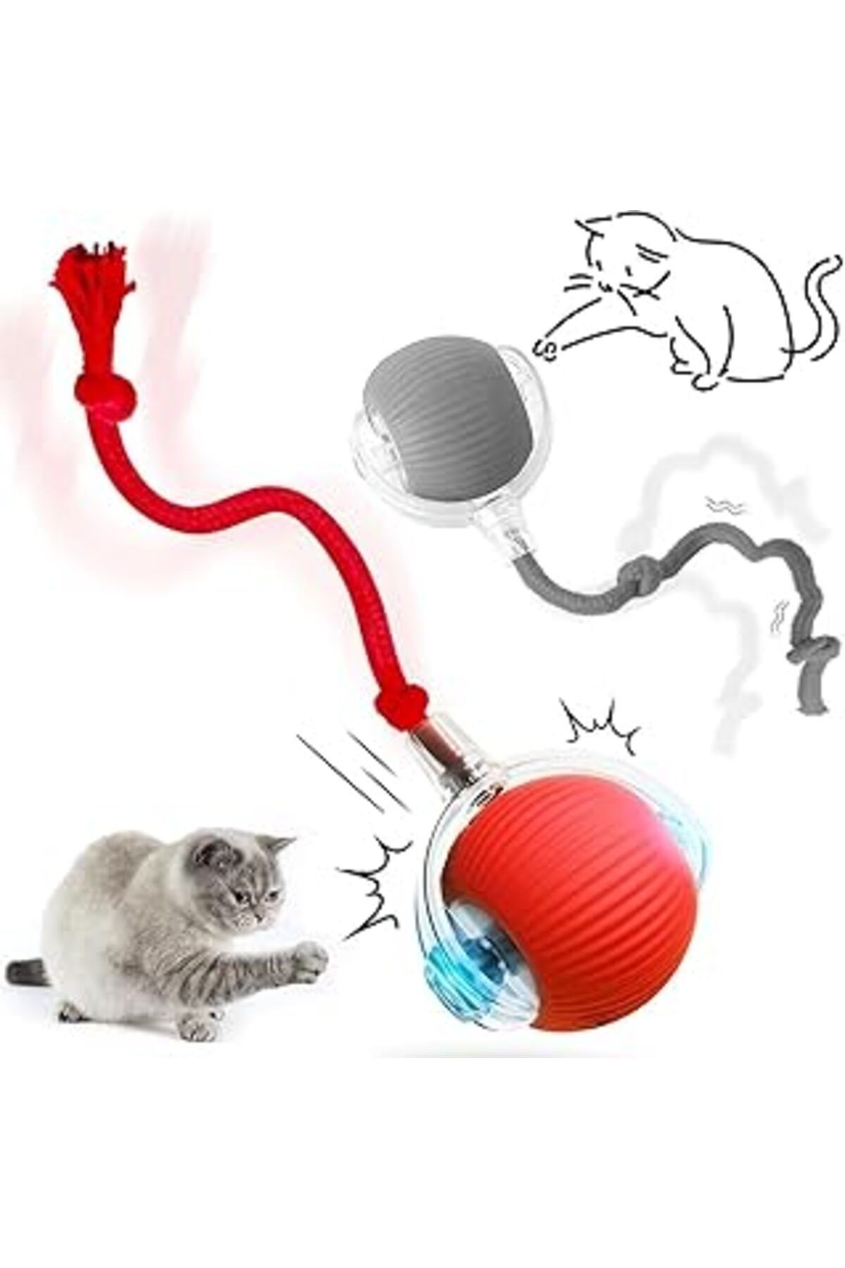 Busstier Akıllı Kedi Oyuncağı, Otomatik Yuvarlanan İnteraktif Top, Hareketli Kuyruk, Usb Şarjlı, Le