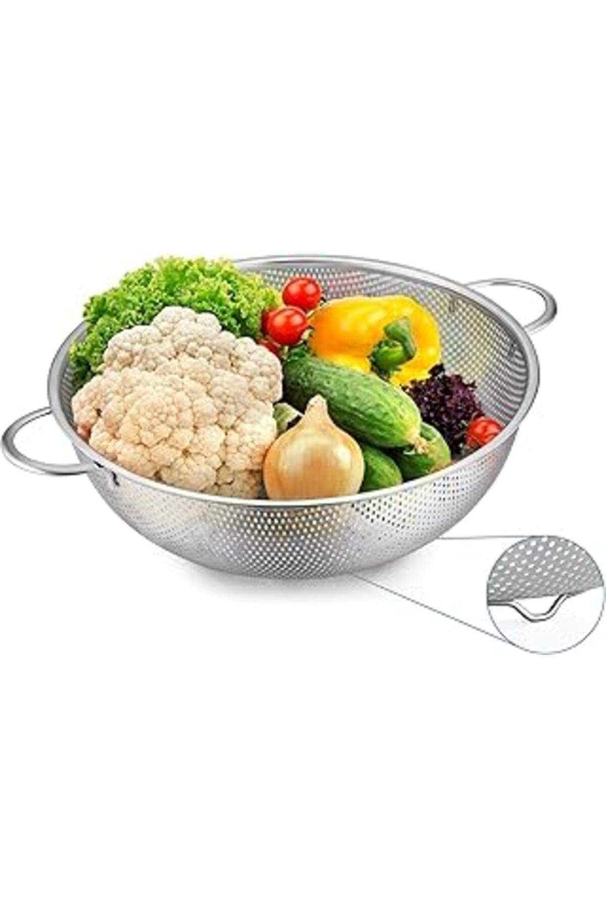 Deconox Paslanmaz Çelik 22Cm Çift Kulplu Sepet Süzgeç, Salata Süzgeci Meyve Süzgeci, Makarna Süzgec