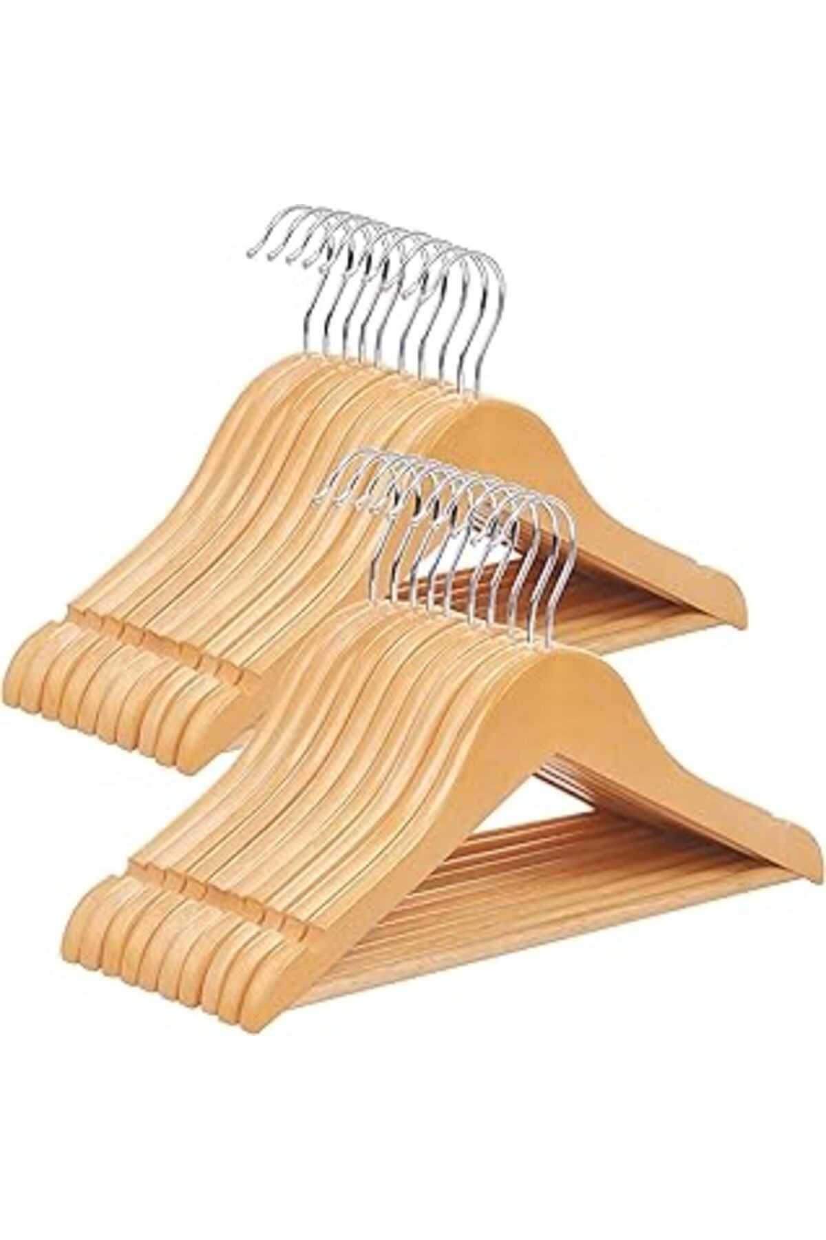 Songmics Çocuk Ahşap Askıları, 20'li Paket, Çentikli Askı, 360 Derece Döner Kanca, Doğal, 35 Cm Crw