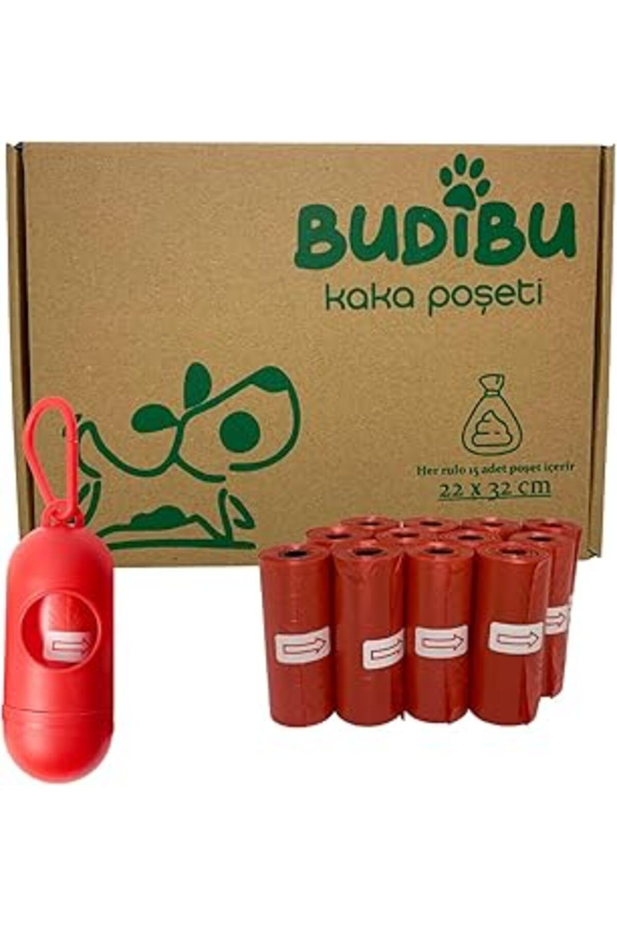 Budibu Kedi Köpek Kaka Poşeti Evcil Hayvan Dışkı Kaka Torbası Taşıma Kapsülü Ve 12 Rulo (180 Poşet)