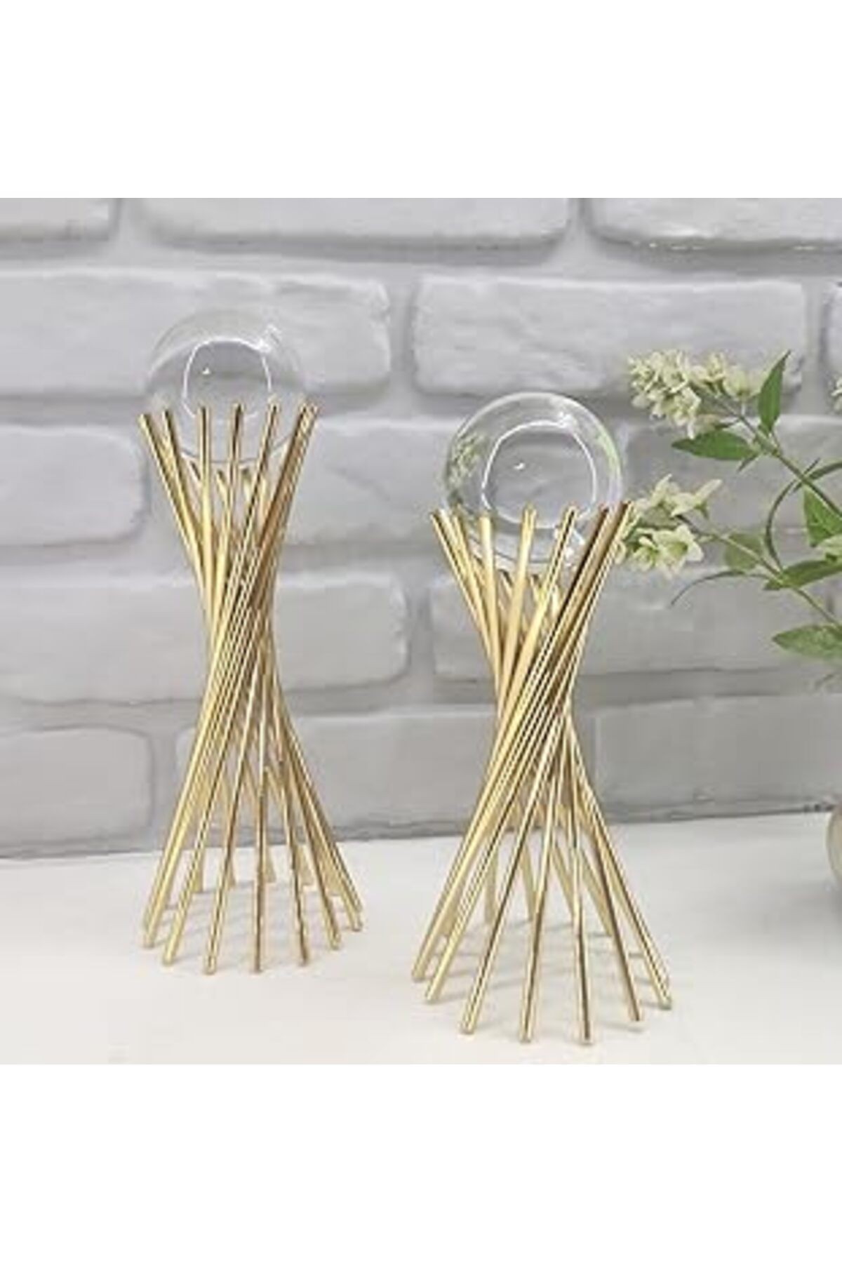 Gold Kaplama Metal 2'Li Set Salon Burgu Model Kristal Cam Toplu Aksesuar Dekorasyon Biblo Obje
