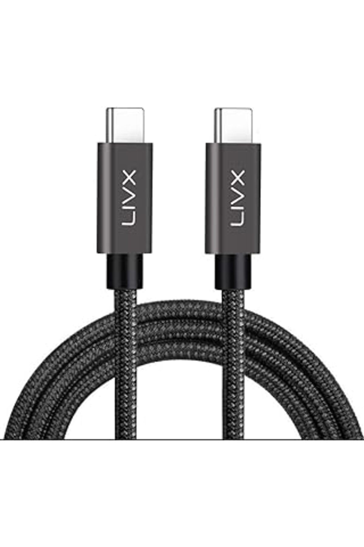 Livx Solid 100w 5a Type C To Type C 2 Metre Hızlı Şarj Ve Data Kablosu Halat Örgülü Space Gray