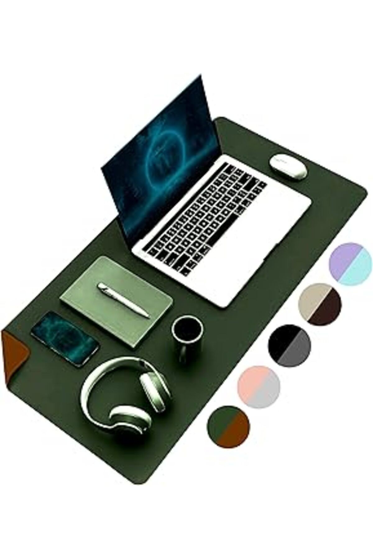 Klasse Çift Renk Dikişli Pu Deri Masa Matı 80x40 Cm Mousepad, Su Geçirmez Masa Sümeni, Çift Taraflı