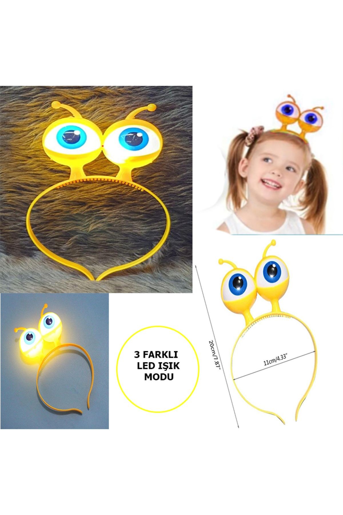 Led Işıklı & Pilli Uzaylı Göz Parti Tacı Sarı Renk
