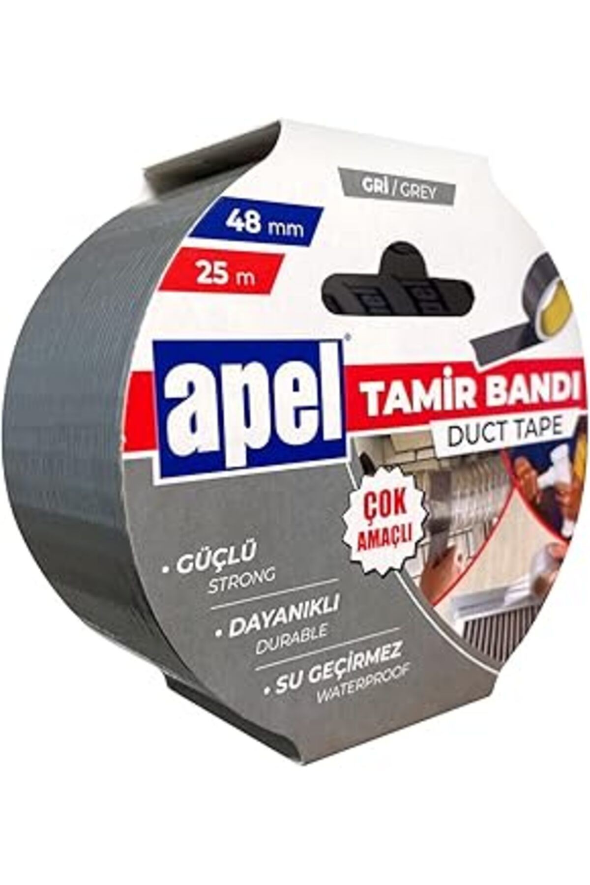 Apel Tamir Bandı (Duct Tape) Askılı Karton 48 Mm X 25 M Gri