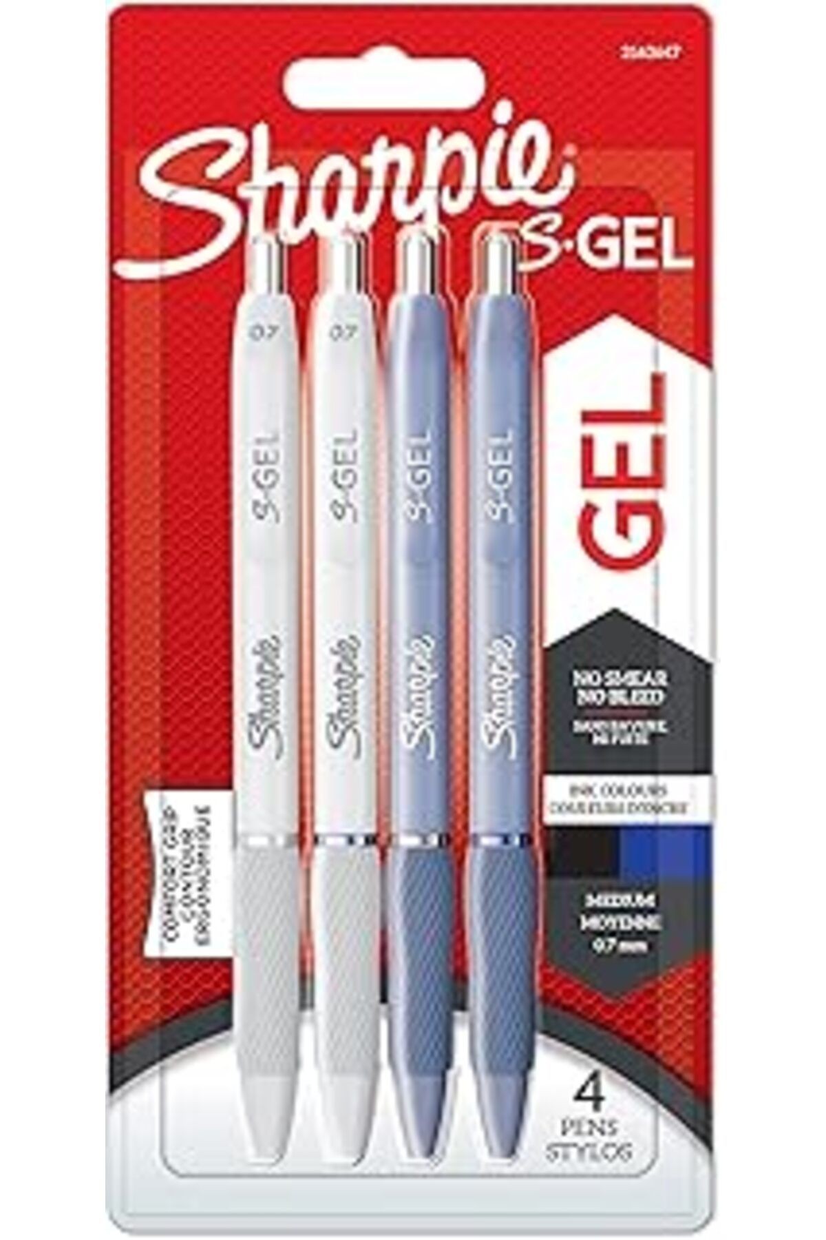 Sharpie S-gel Jel Kalem 0.7 Mm Uç, Buz Mavisi & Beyaz Inci 4'lü Paket, Siyah & Mavi Mürekkep