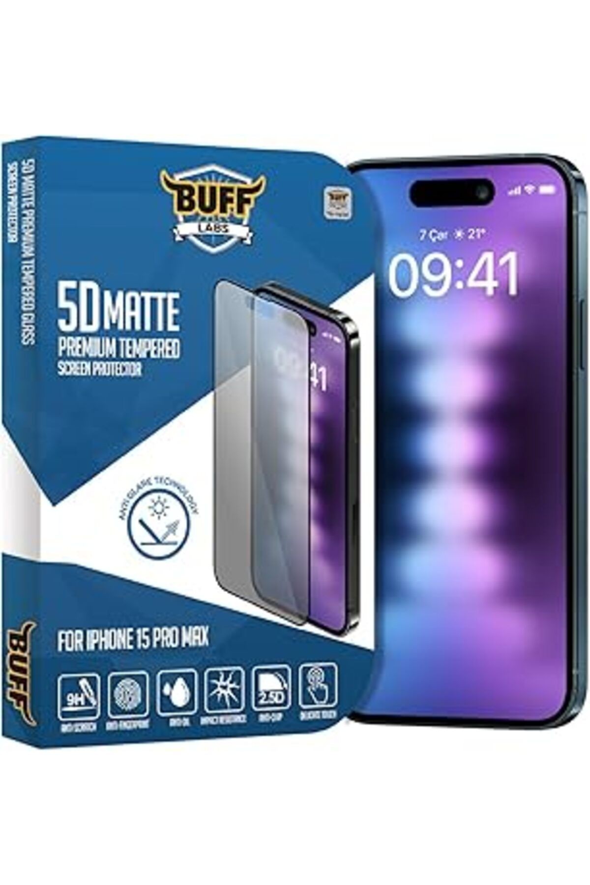 Buff Labs Iphone 15 Pro Max Ile Uyumlu 5d Mat Ekran Koruyucu, Bf2306