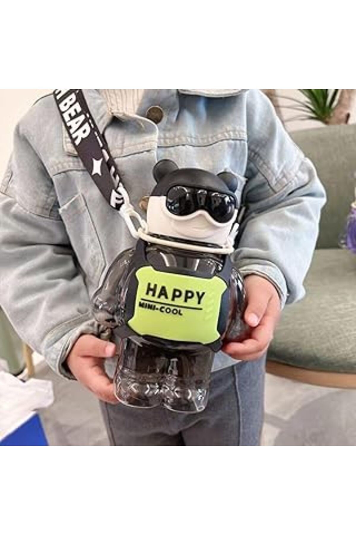 Yunhan Sevimli Robot Şeklinde Su Matarası, Kaliteli Lüks Çocuk Su Şişesi 0.8 Lt (SİYAH)