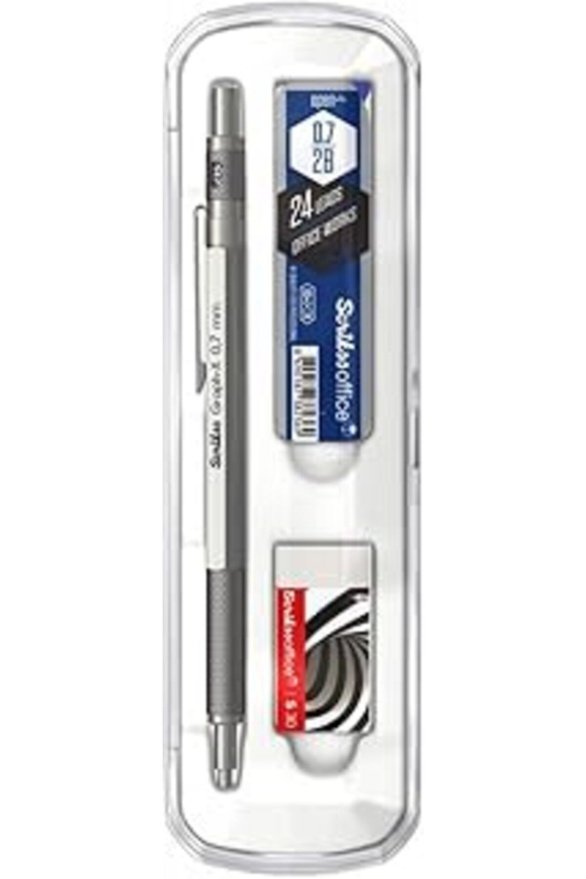 Scrikss Office Graphx 3'lü Set Mekanik Kurşun Kalem Silgi Min Saten Gri 0.7 Mm
