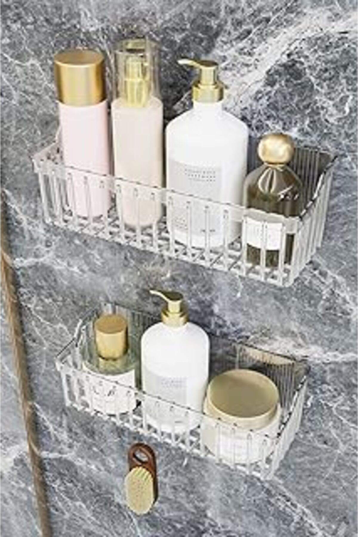 Ata Home Banyor Yapışkanlı Banyo Rafı, 2'Li Banyo Düzenleyici Organizer Banyo Duş Rafı Şampuanlık,