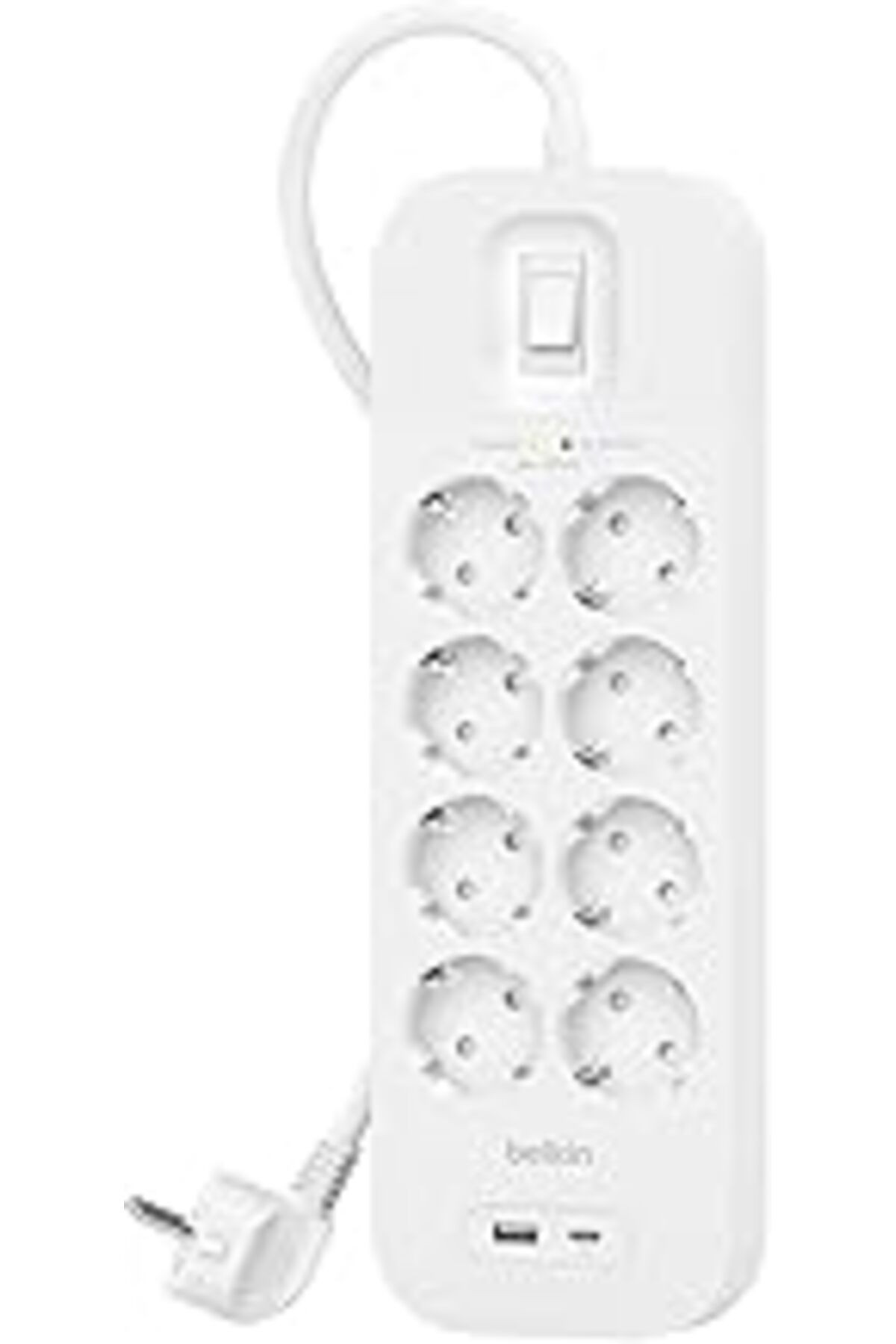 Belkin 8'li Çoklu Priz, Yüksek Gerilim Korumalı, Duvara Montaj, 8 Priz, 2 M Güç Kablosu, Yeşil Işık