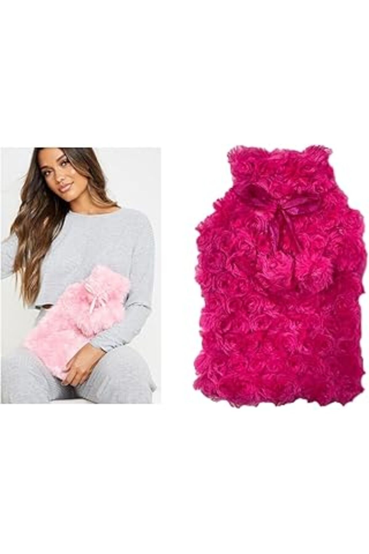 Bosphorus Homi Sicak Su Torbasi Ponponlu Termofor Peluş Koyu Pembe 28X17Cm 750Ml