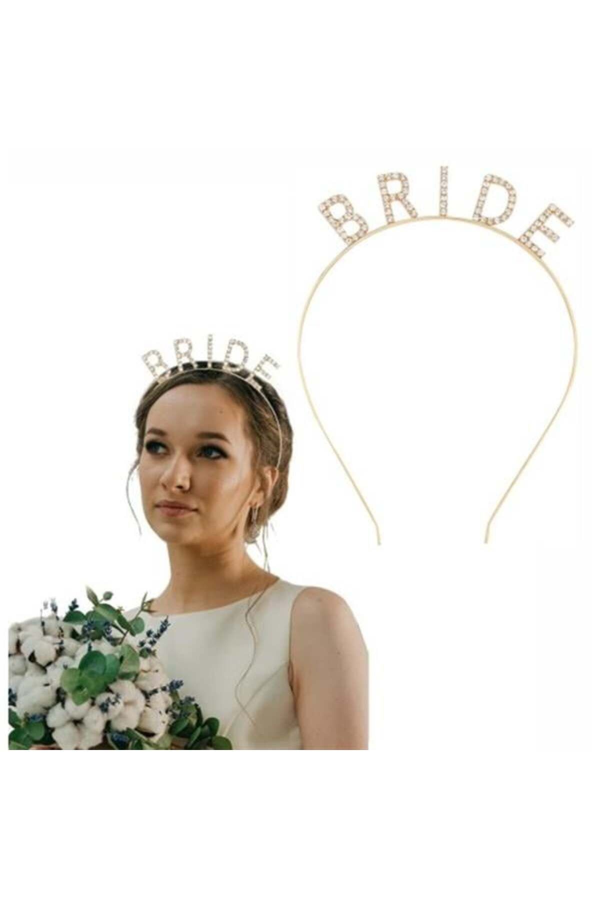 Altın Gold Renk Bekarlığa Veda Kristal Taş Bride Tacı İthal