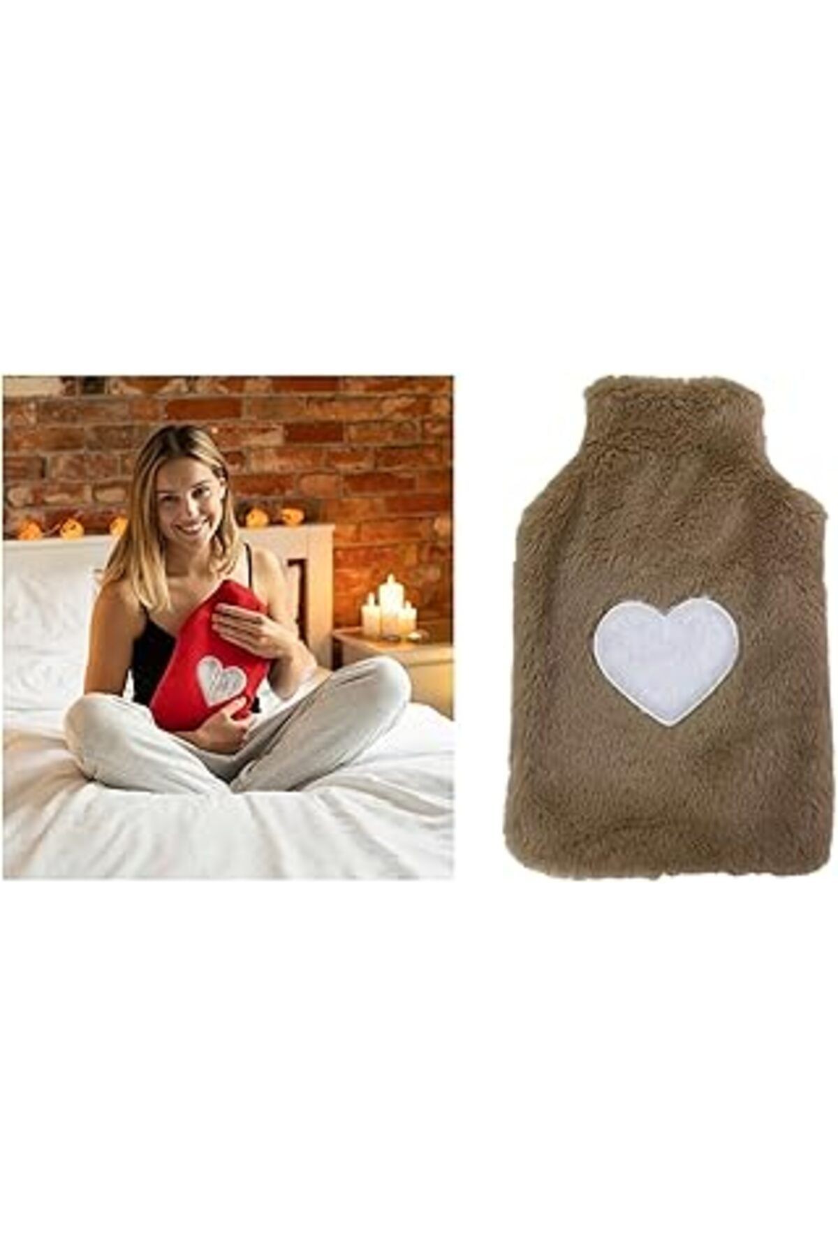 Bosphorus Homi Sicak Su Torbasi Peluş Kalpli,bej Termofor 29x17cm 750ml