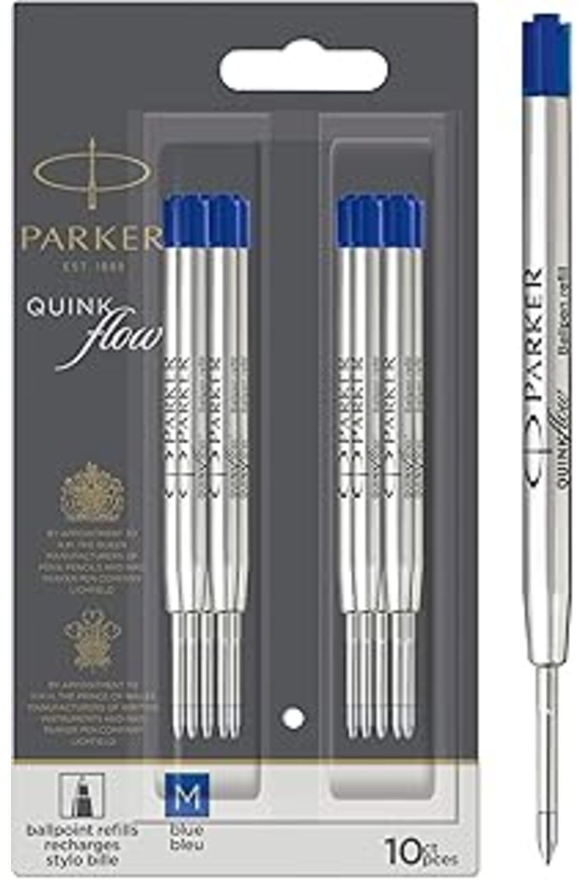 Parker Quinkflow Tükenmez Kalem Yedeği, Mavi Renk Mürekkep, 10'lu Avantajlı Paket