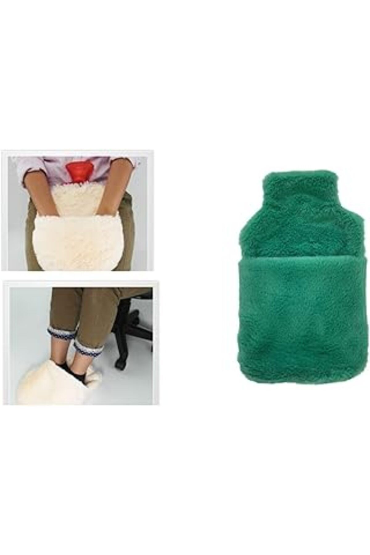 Bosphorus Homi Sıcak Su Torbası Cepli Yeşil Peluş Termofor 32,5X17,5Cm 1500 Ml